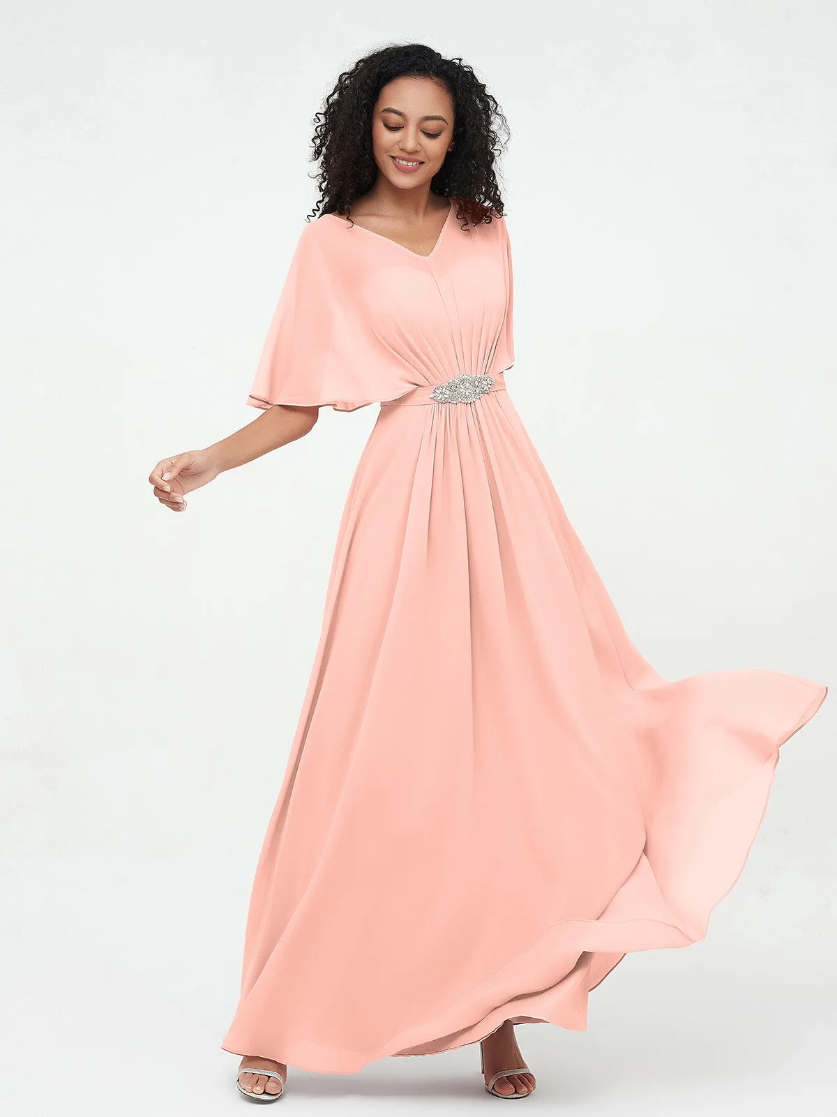 Illusion Sweetheart Neck Chiffon Max Dresses-Coral Plus Size