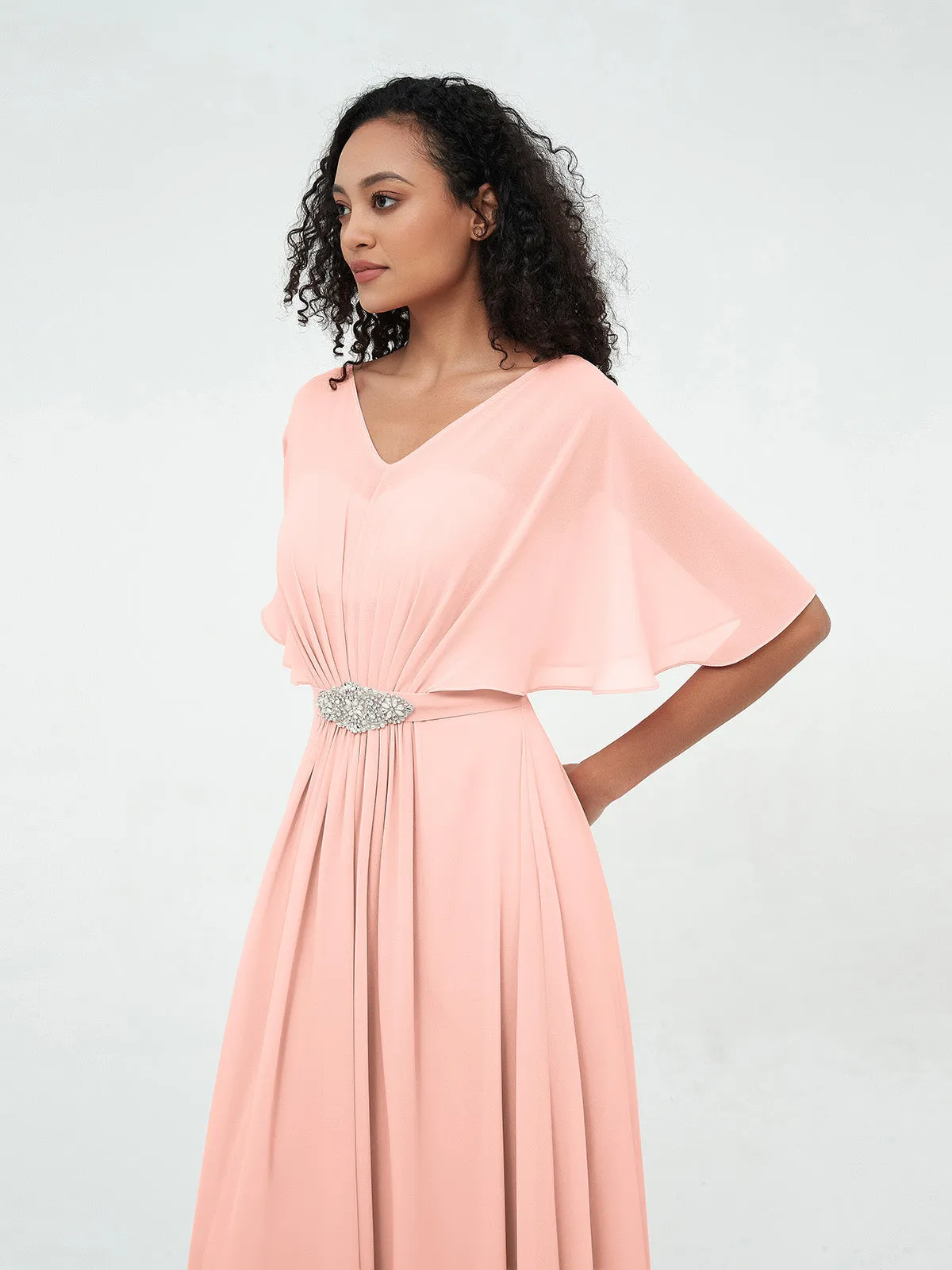 Illusion Sweetheart Neck Chiffon Max Dresses-Coral Plus Size