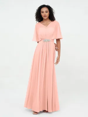 Illusion Sweetheart Neck Chiffon Max Dresses-Coral Plus Size
