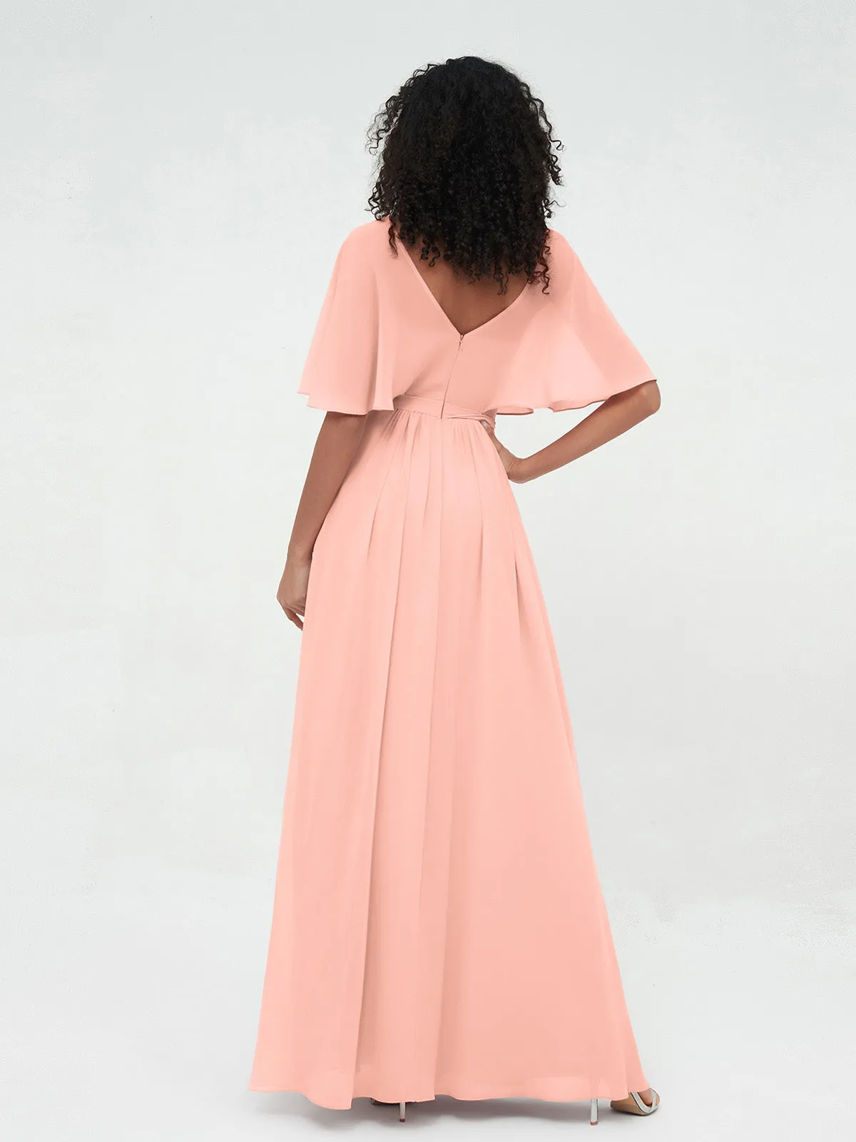 Illusion Sweetheart Neck Chiffon Max Dresses-Coral Plus Size