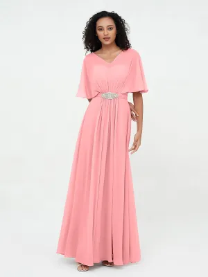 Illusion Sweetheart Neck Chiffon Max Dresses-Flamingo