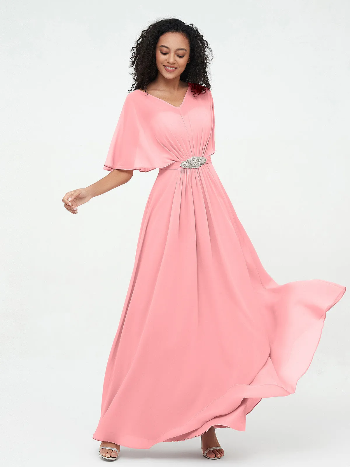Illusion Sweetheart Neck Chiffon Max Dresses-Flamingo