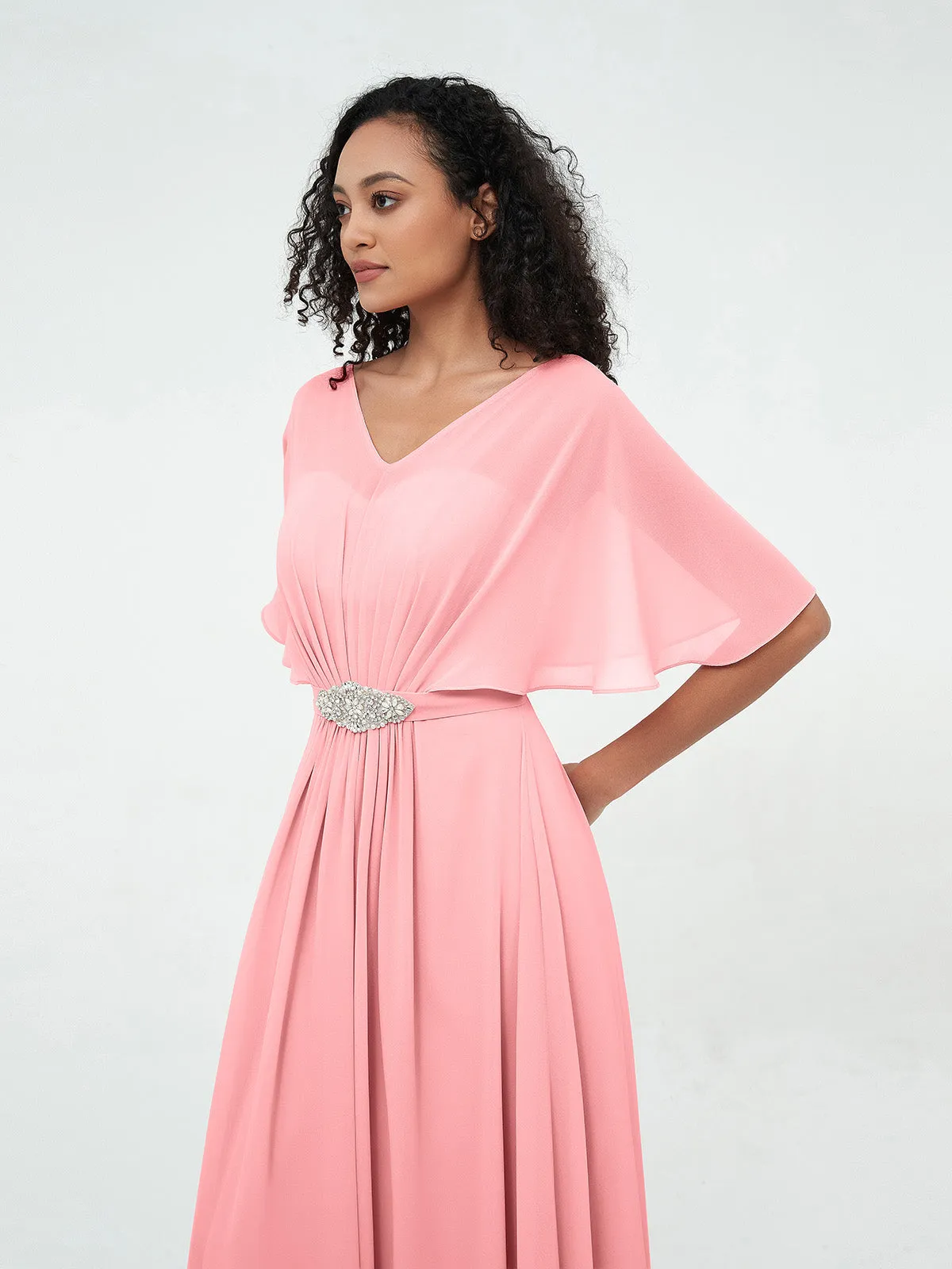 Illusion Sweetheart Neck Chiffon Max Dresses-Flamingo