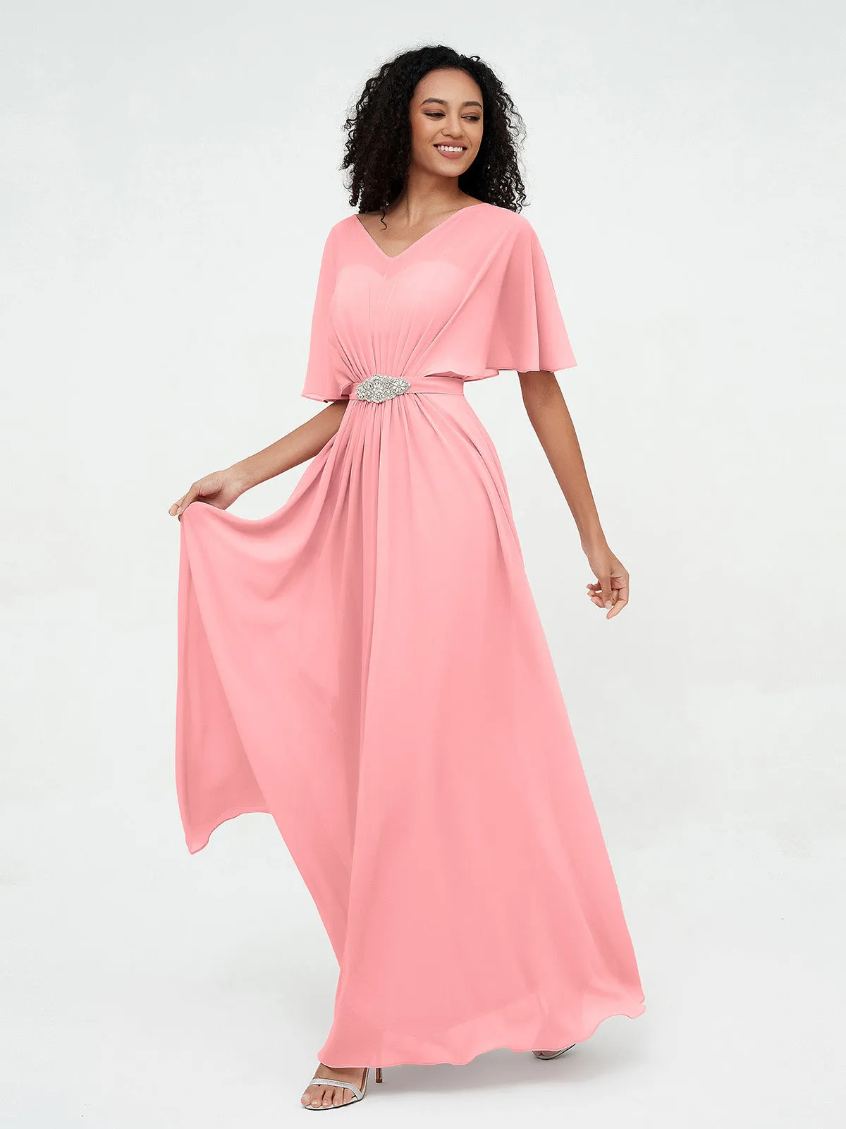 Illusion Sweetheart Neck Chiffon Max Dresses-Flamingo