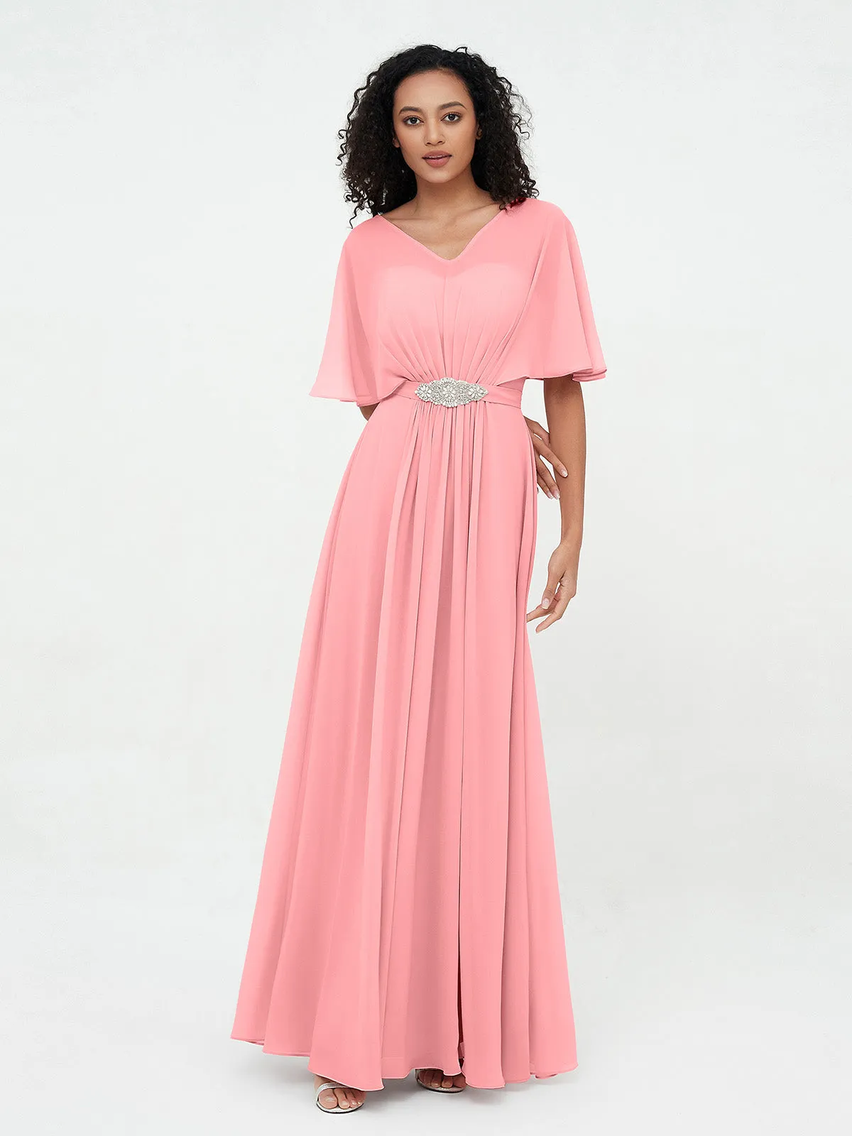 Illusion Sweetheart Neck Chiffon Max Dresses-Flamingo