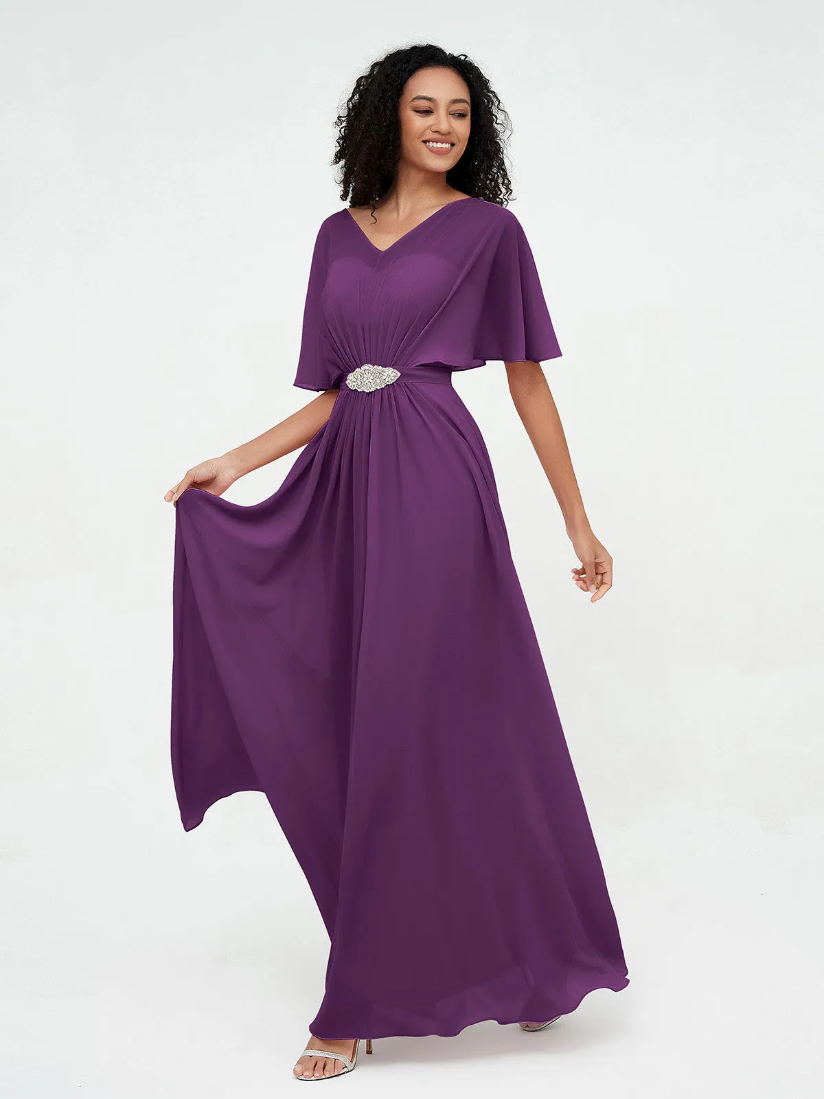 Illusion Sweetheart Neck Chiffon Max Dresses-Grape