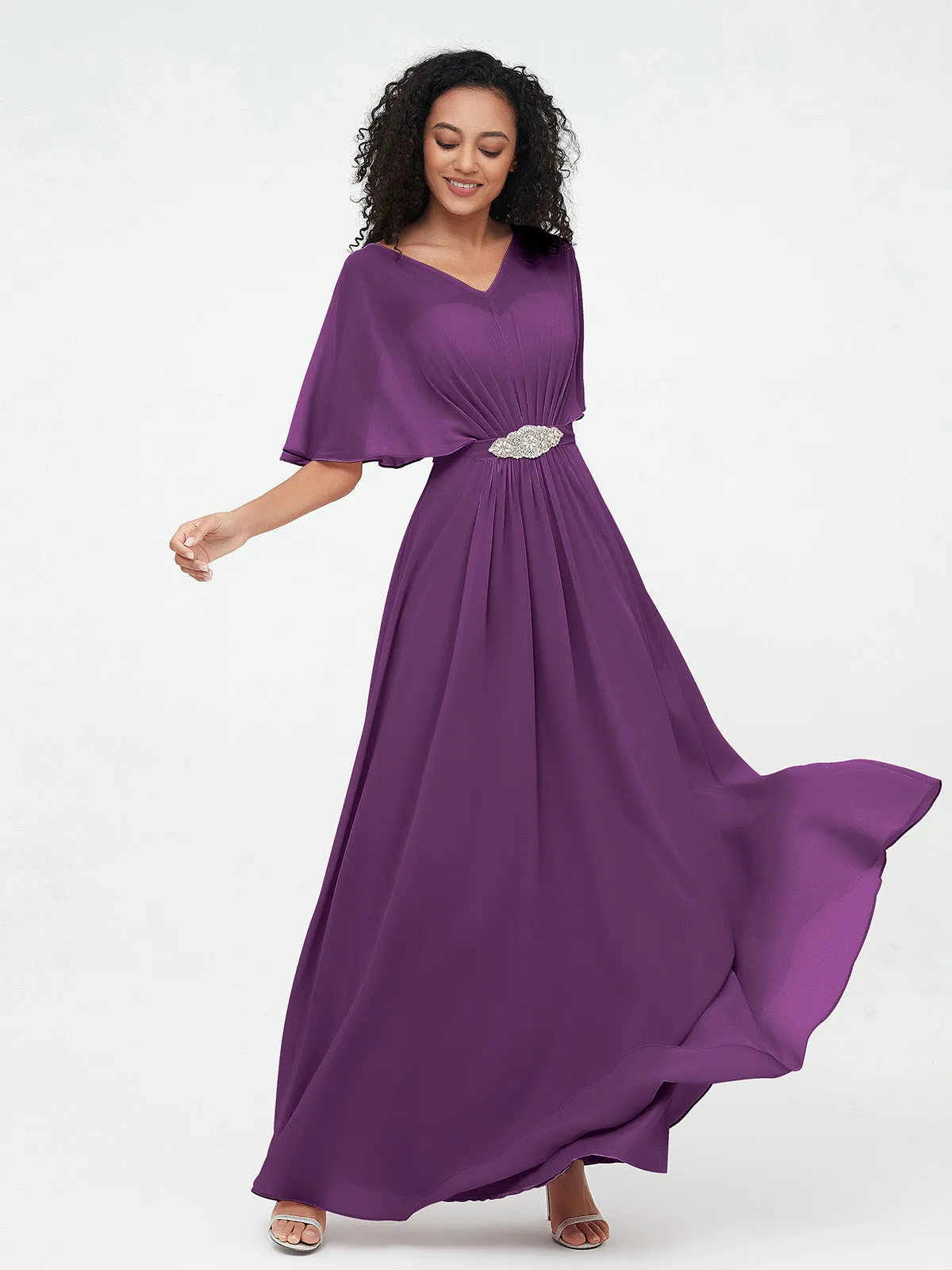 Illusion Sweetheart Neck Chiffon Max Dresses-Grape