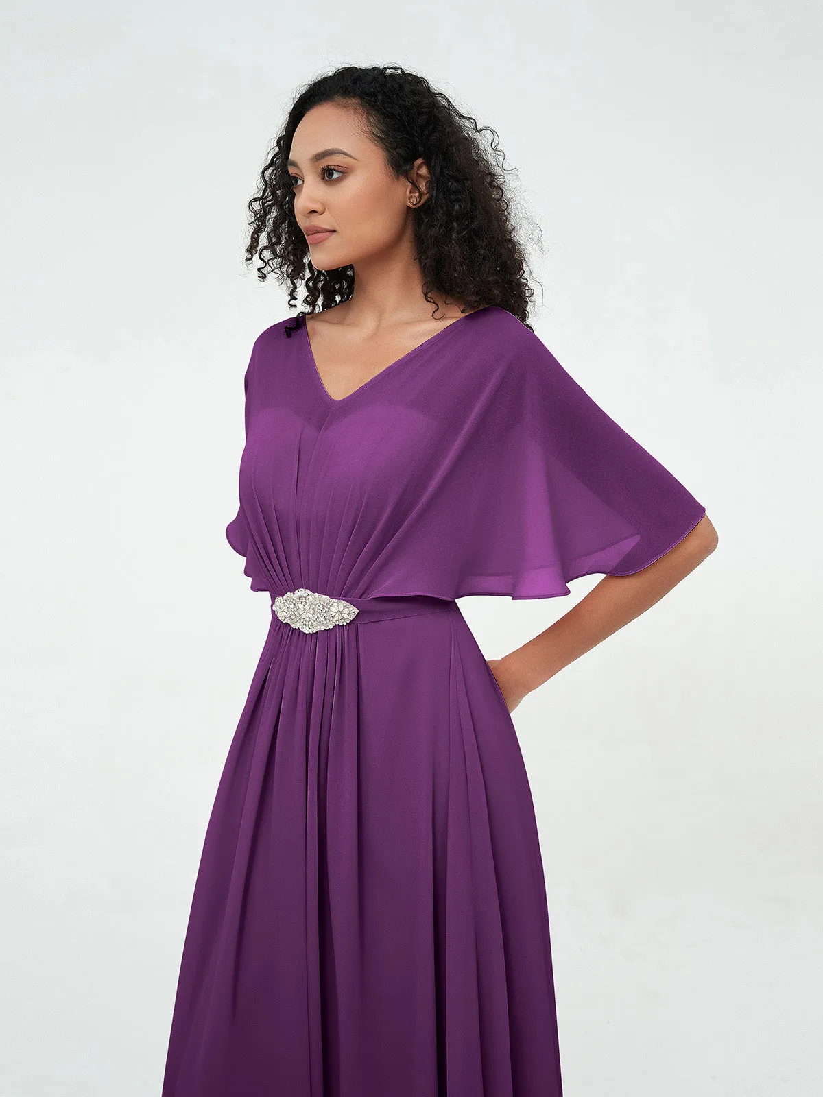 Illusion Sweetheart Neck Chiffon Max Dresses-Grape