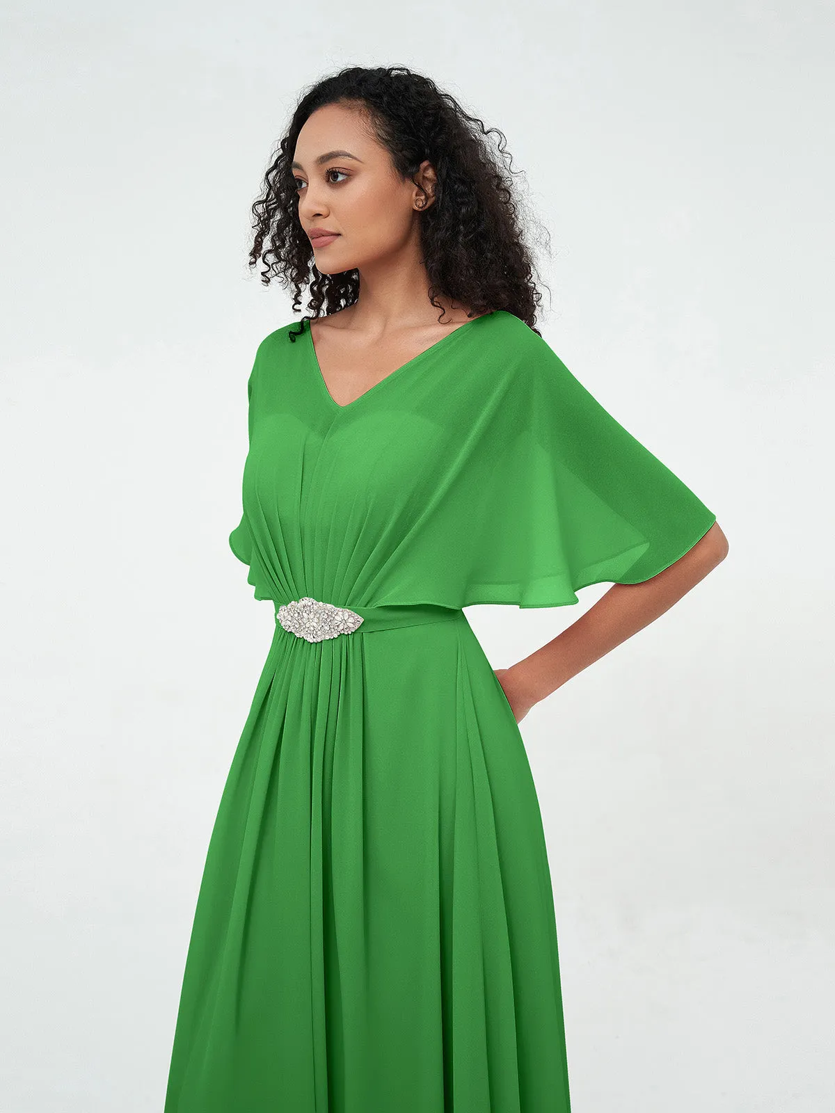 Illusion Sweetheart Neck Chiffon Max Dresses-Green Plus Size