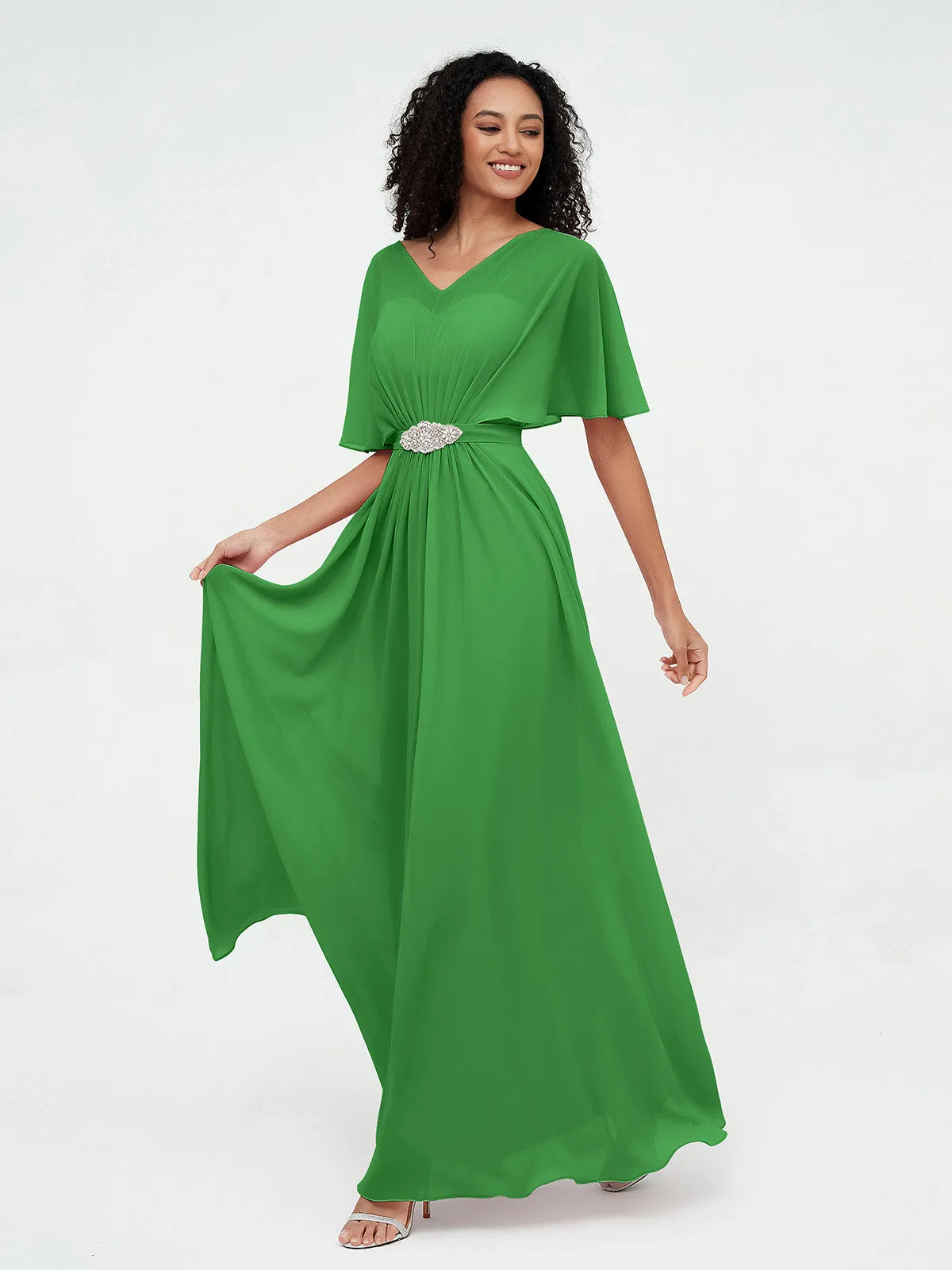 Illusion Sweetheart Neck Chiffon Max Dresses-Green Plus Size