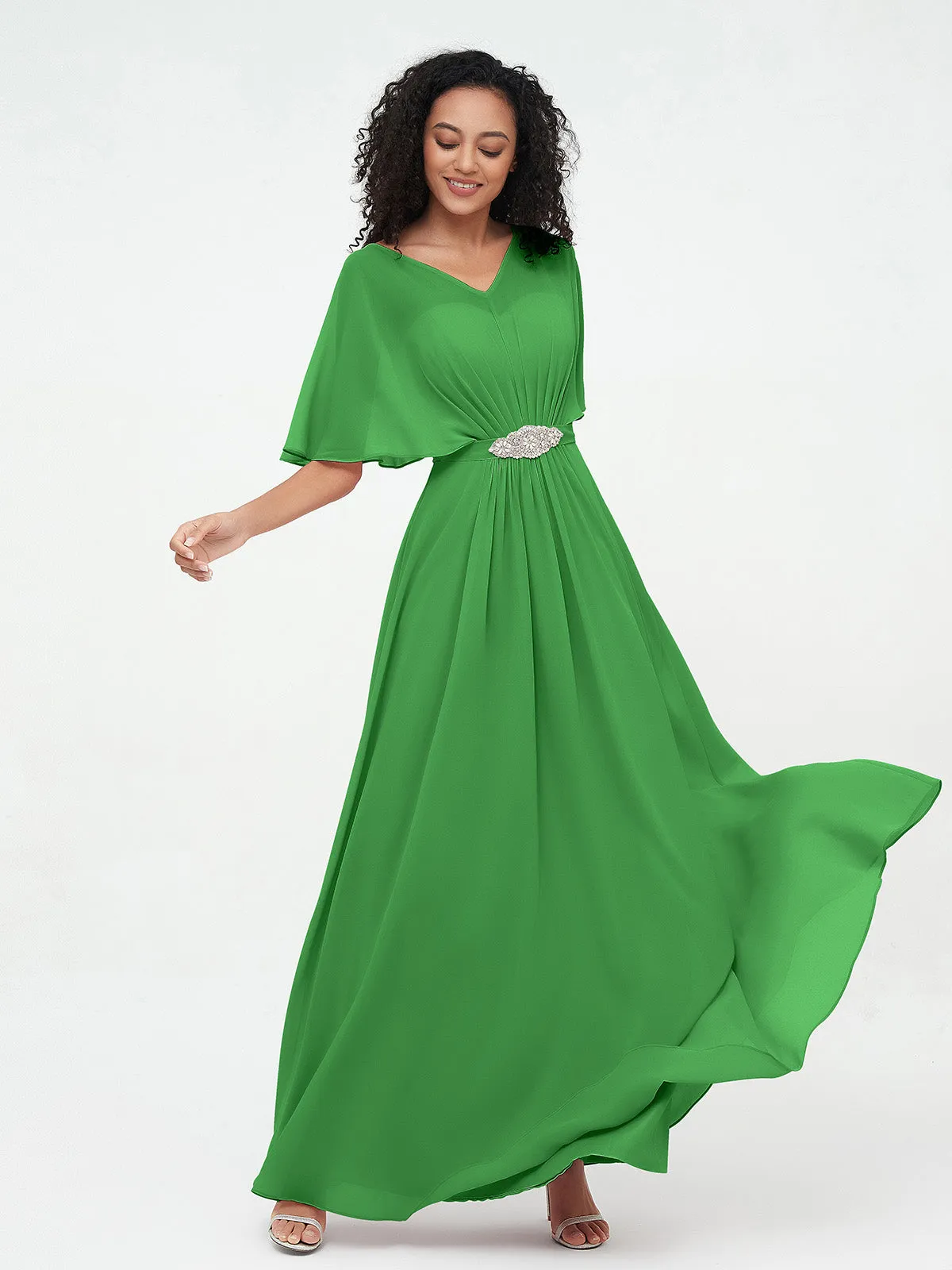 Illusion Sweetheart Neck Chiffon Max Dresses-Green Plus Size