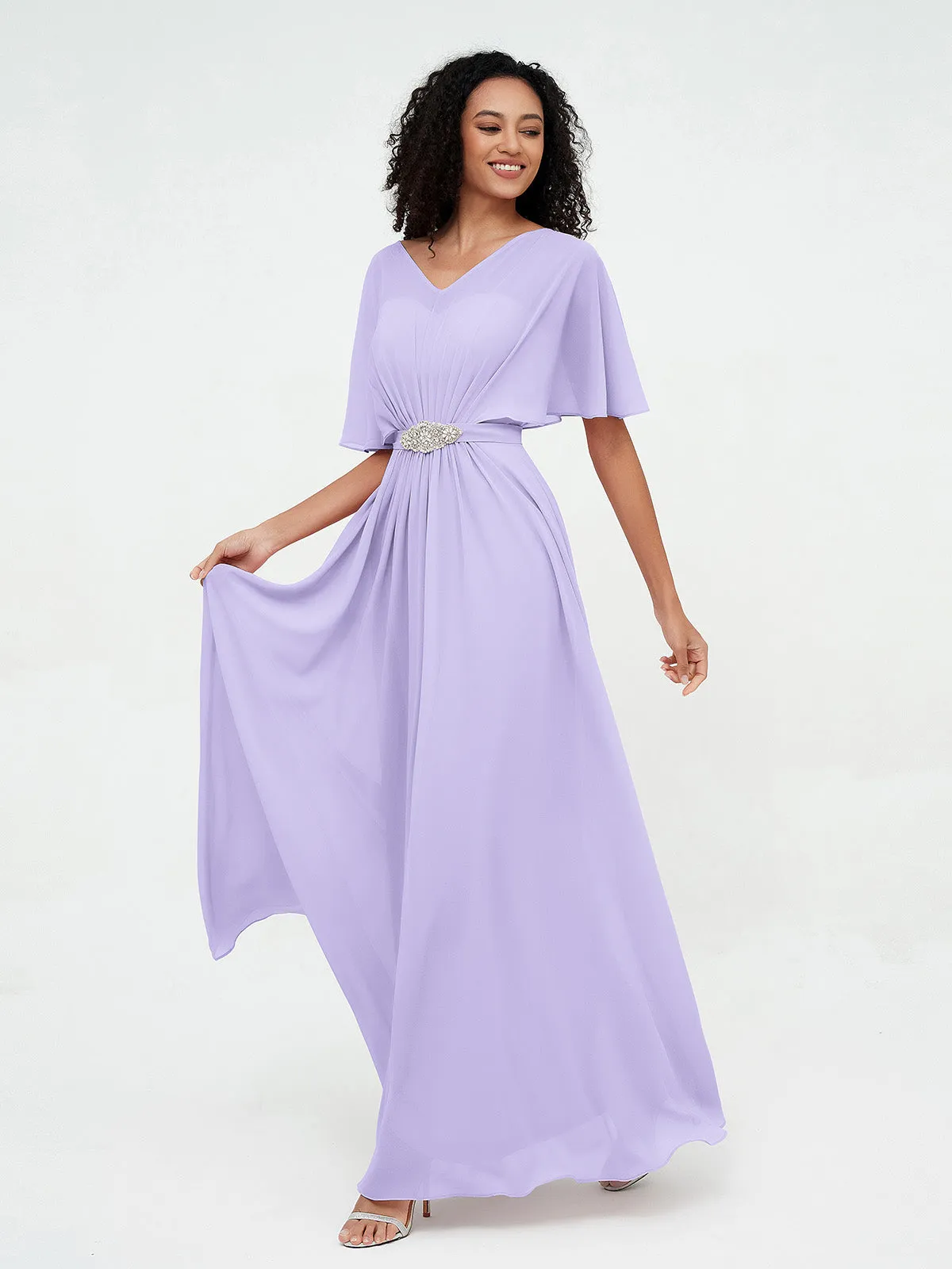 Illusion Sweetheart Neck Chiffon Max Dresses-Lilac