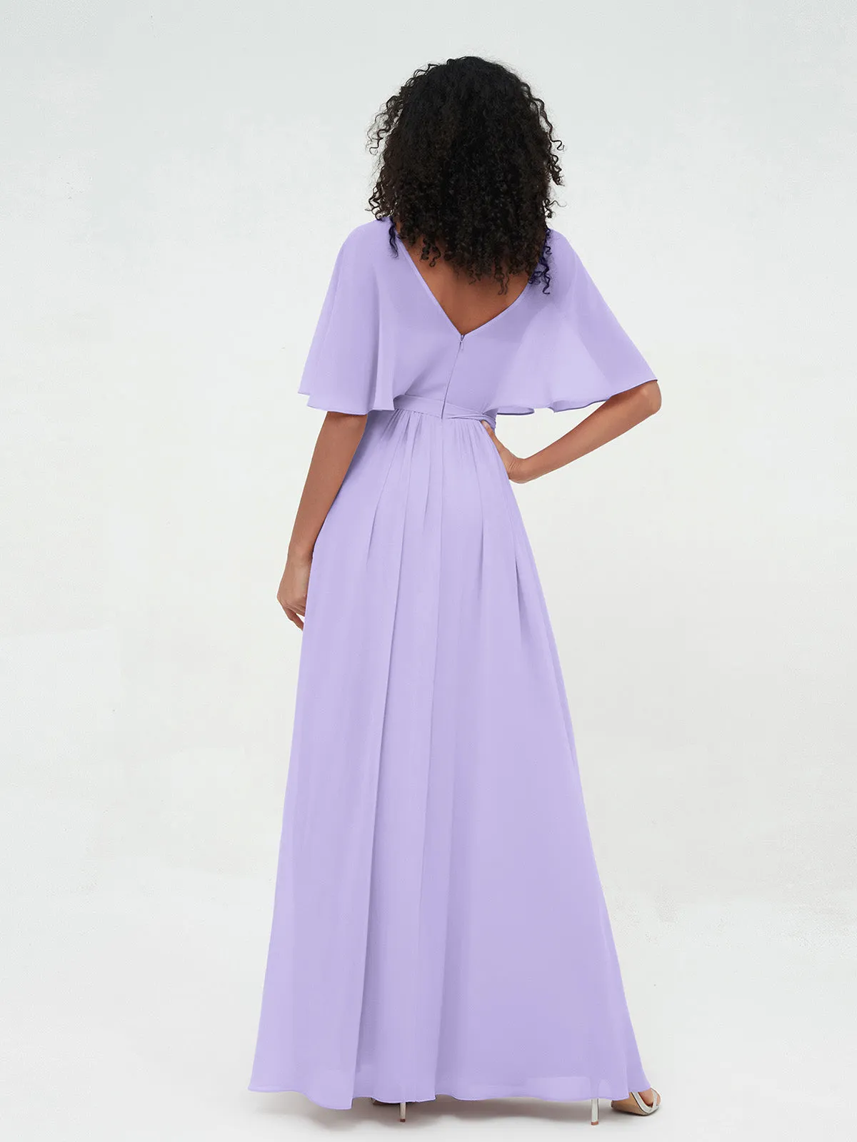 Illusion Sweetheart Neck Chiffon Max Dresses-Lilac