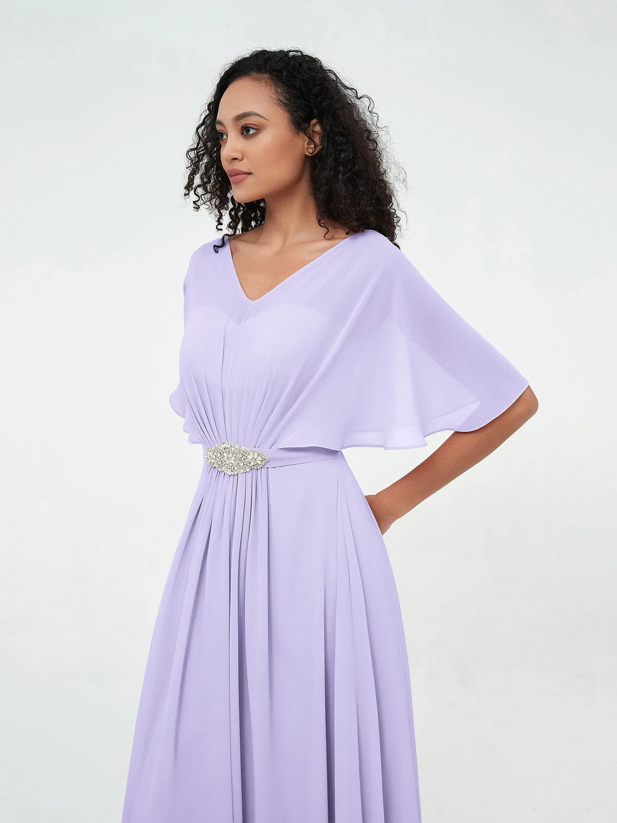 Illusion Sweetheart Neck Chiffon Max Dresses-Lilac