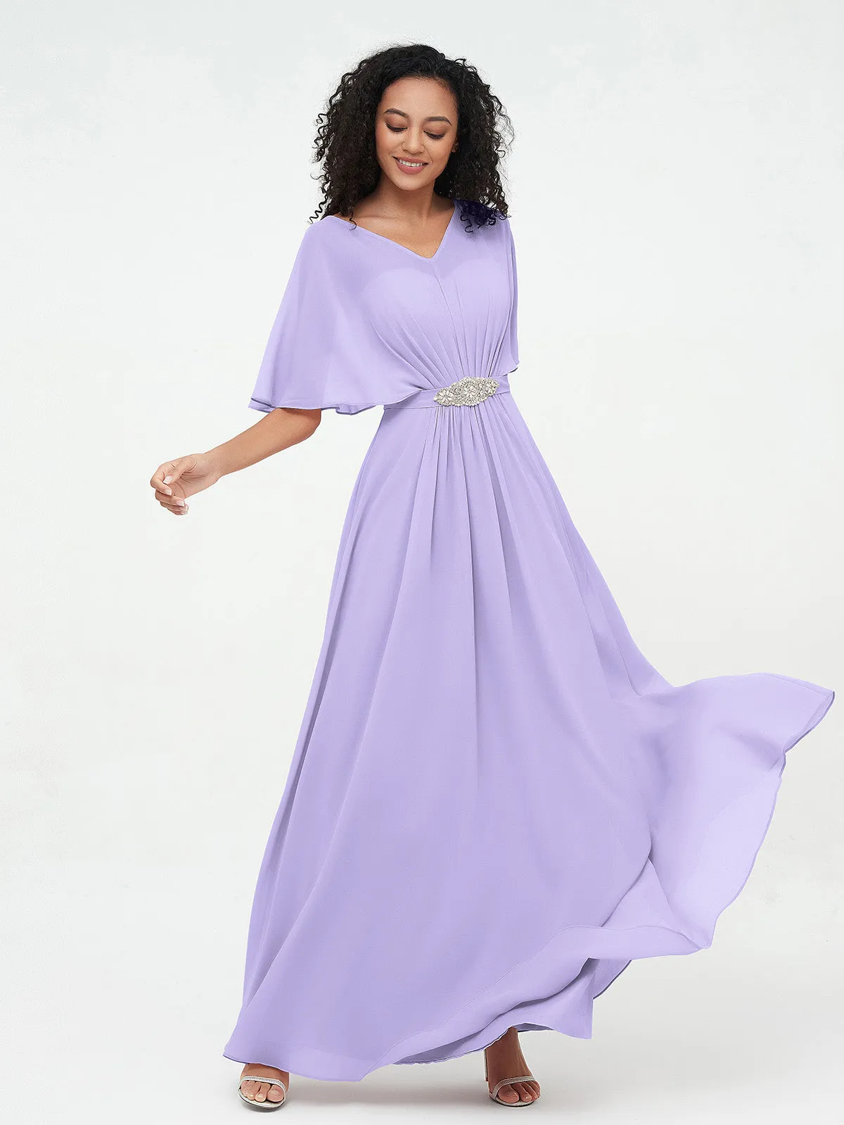 Illusion Sweetheart Neck Chiffon Max Dresses-Lilac