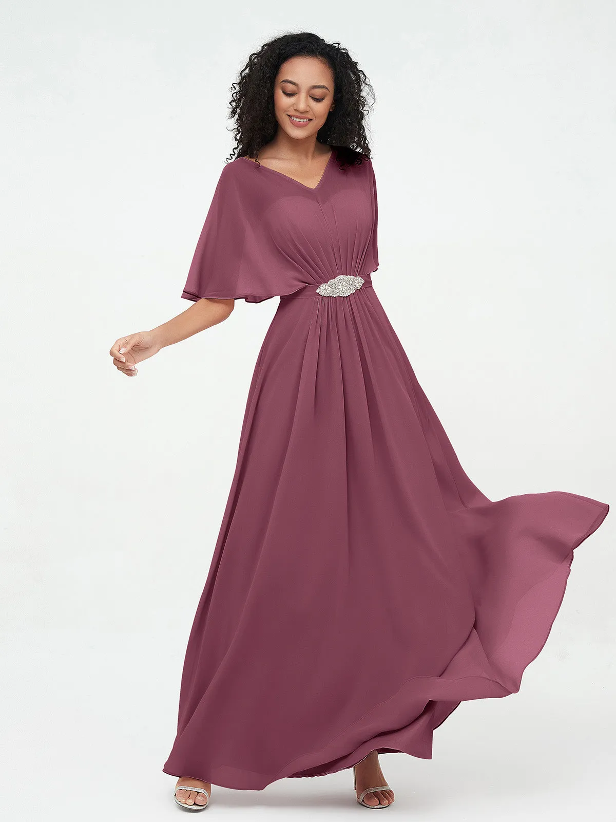 Illusion Sweetheart Neck Chiffon Max Dresses-Mulberry Plus Size