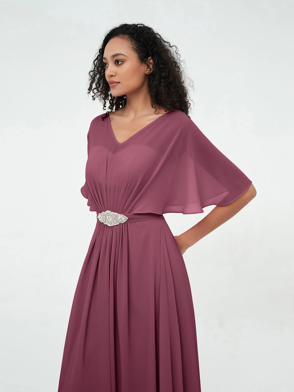 Illusion Sweetheart Neck Chiffon Max Dresses-Mulberry Plus Size