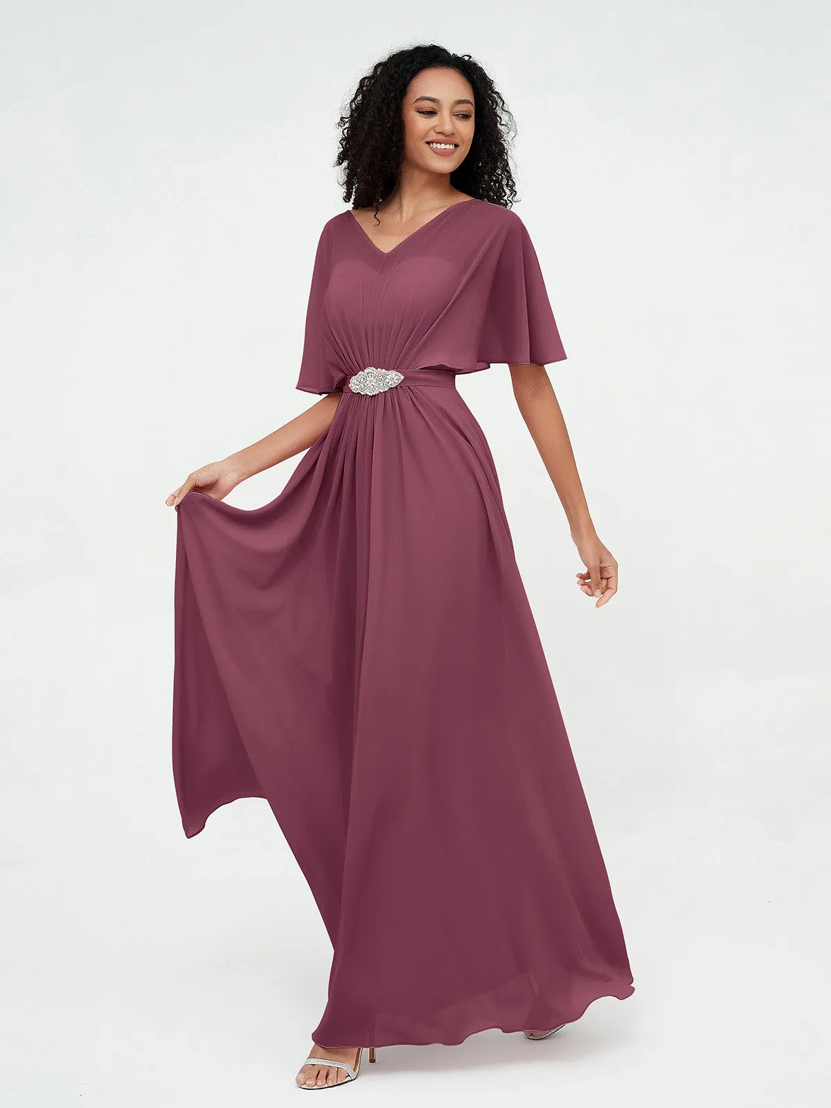 Illusion Sweetheart Neck Chiffon Max Dresses-Mulberry Plus Size