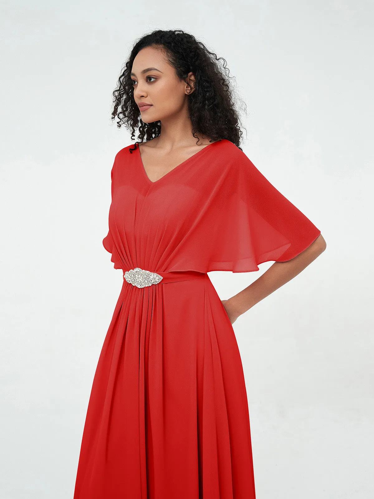 Illusion Sweetheart Neck Chiffon Max Dresses-Red