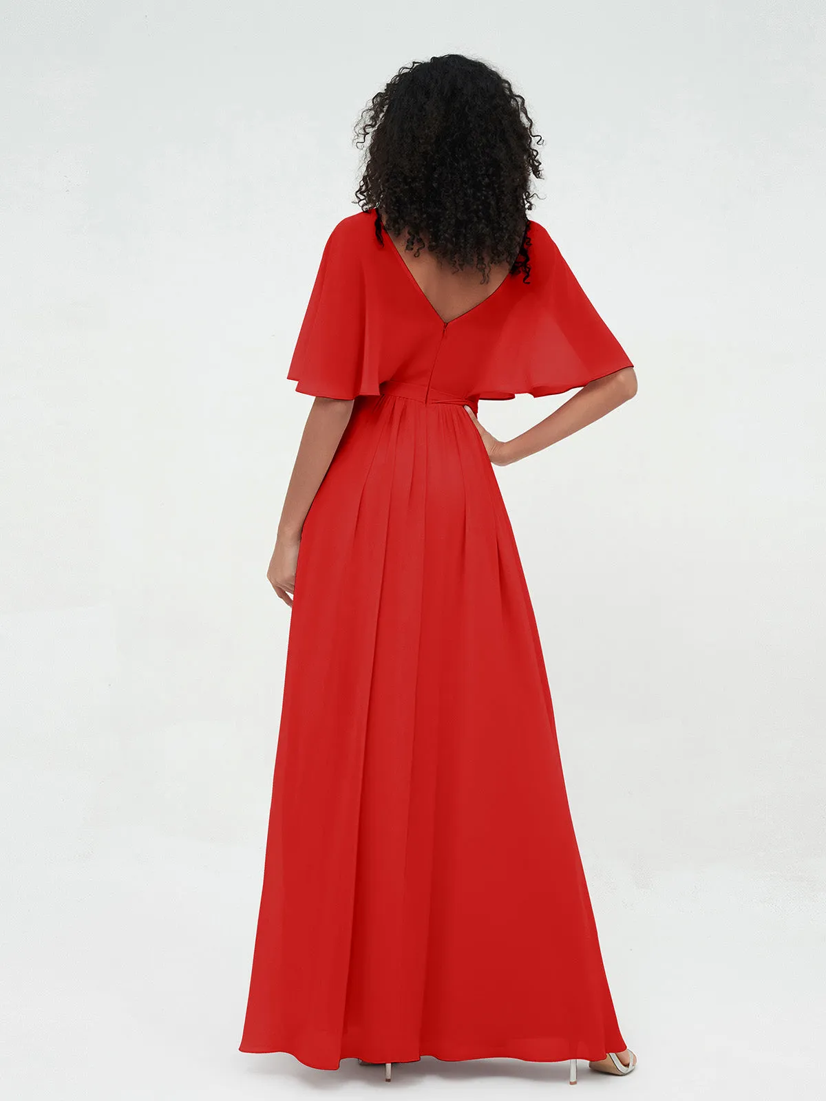 Illusion Sweetheart Neck Chiffon Max Dresses-Red