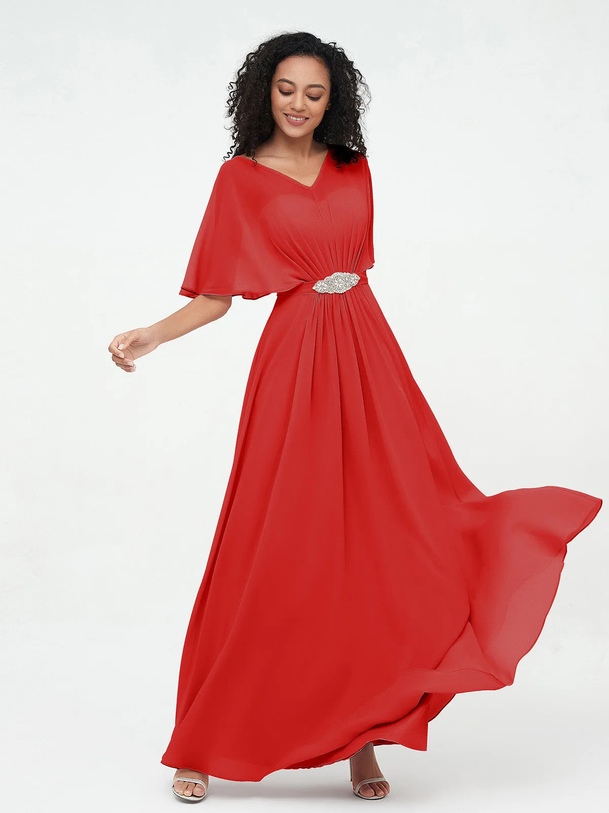 Illusion Sweetheart Neck Chiffon Max Dresses-Red