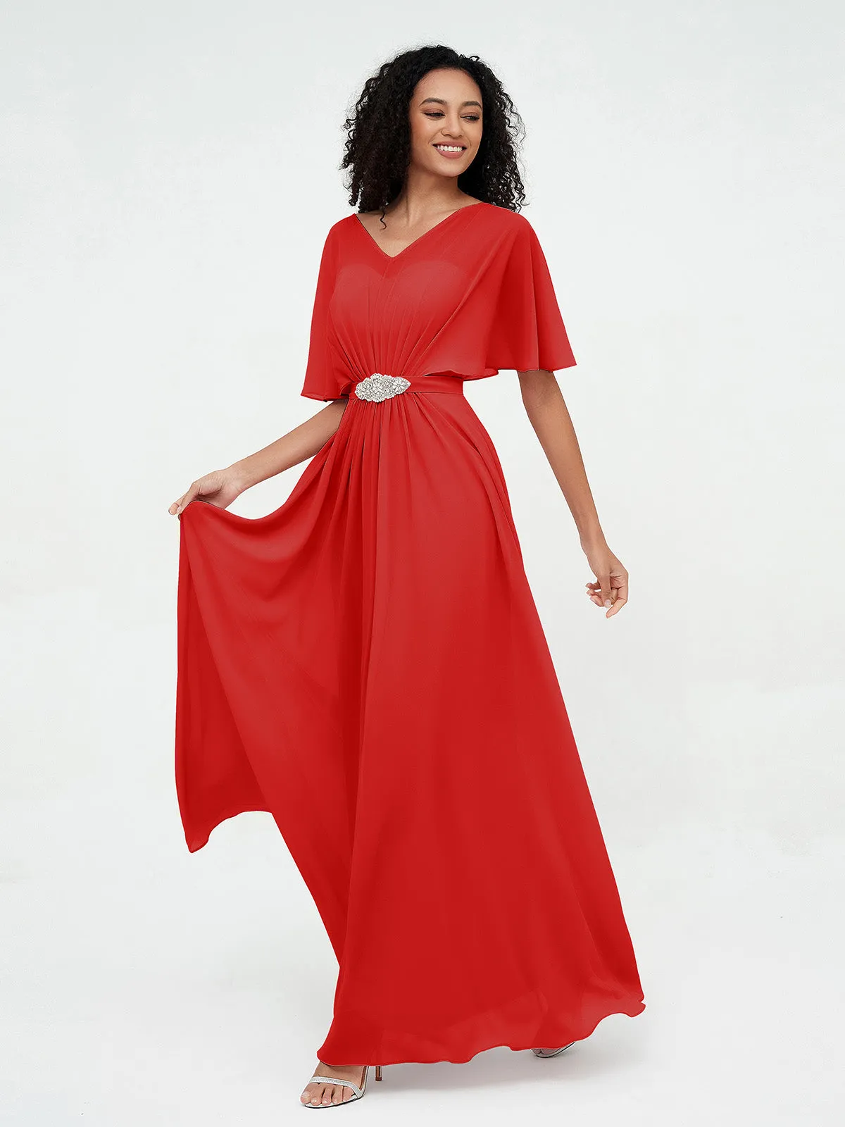Illusion Sweetheart Neck Chiffon Max Dresses-Red