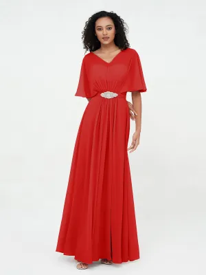 Illusion Sweetheart Neck Chiffon Max Dresses-Red
