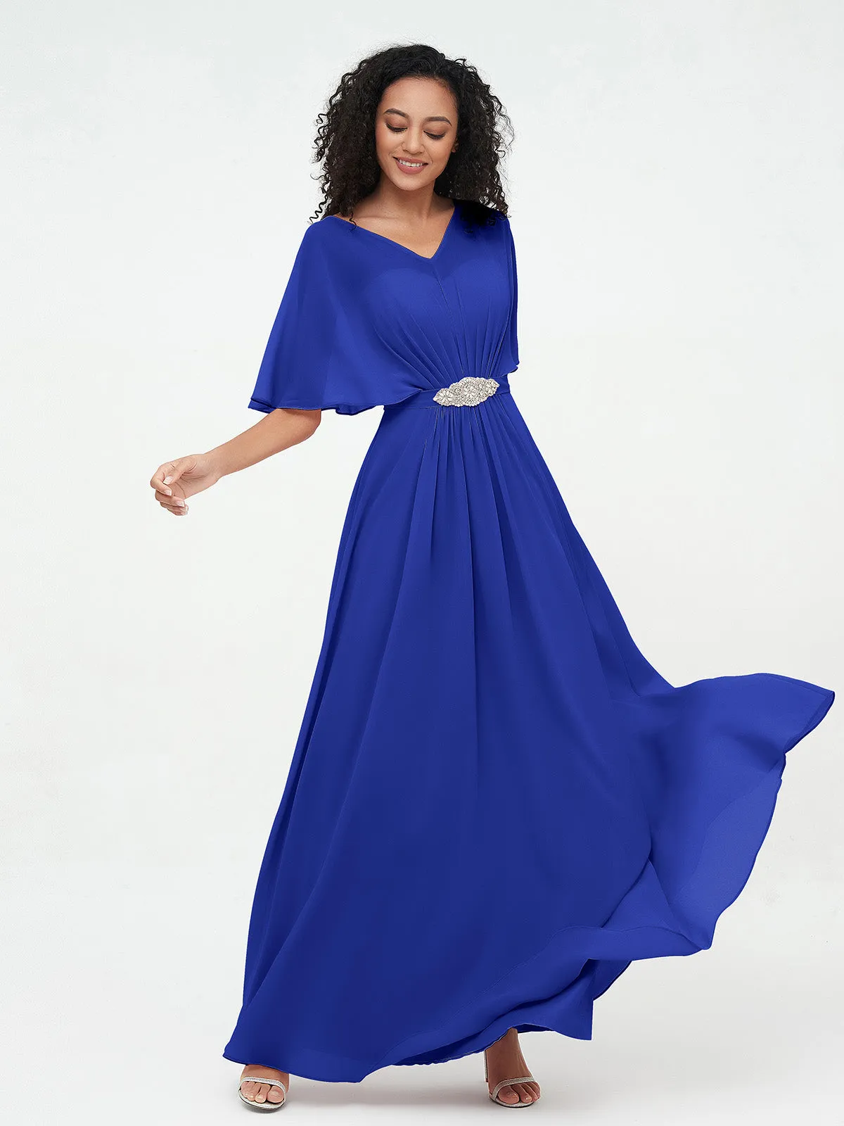 Illusion Sweetheart Neck Chiffon Max Dresses-Royal Blue Plus Size