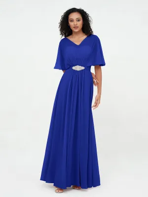 Illusion Sweetheart Neck Chiffon Max Dresses-Royal Blue Plus Size