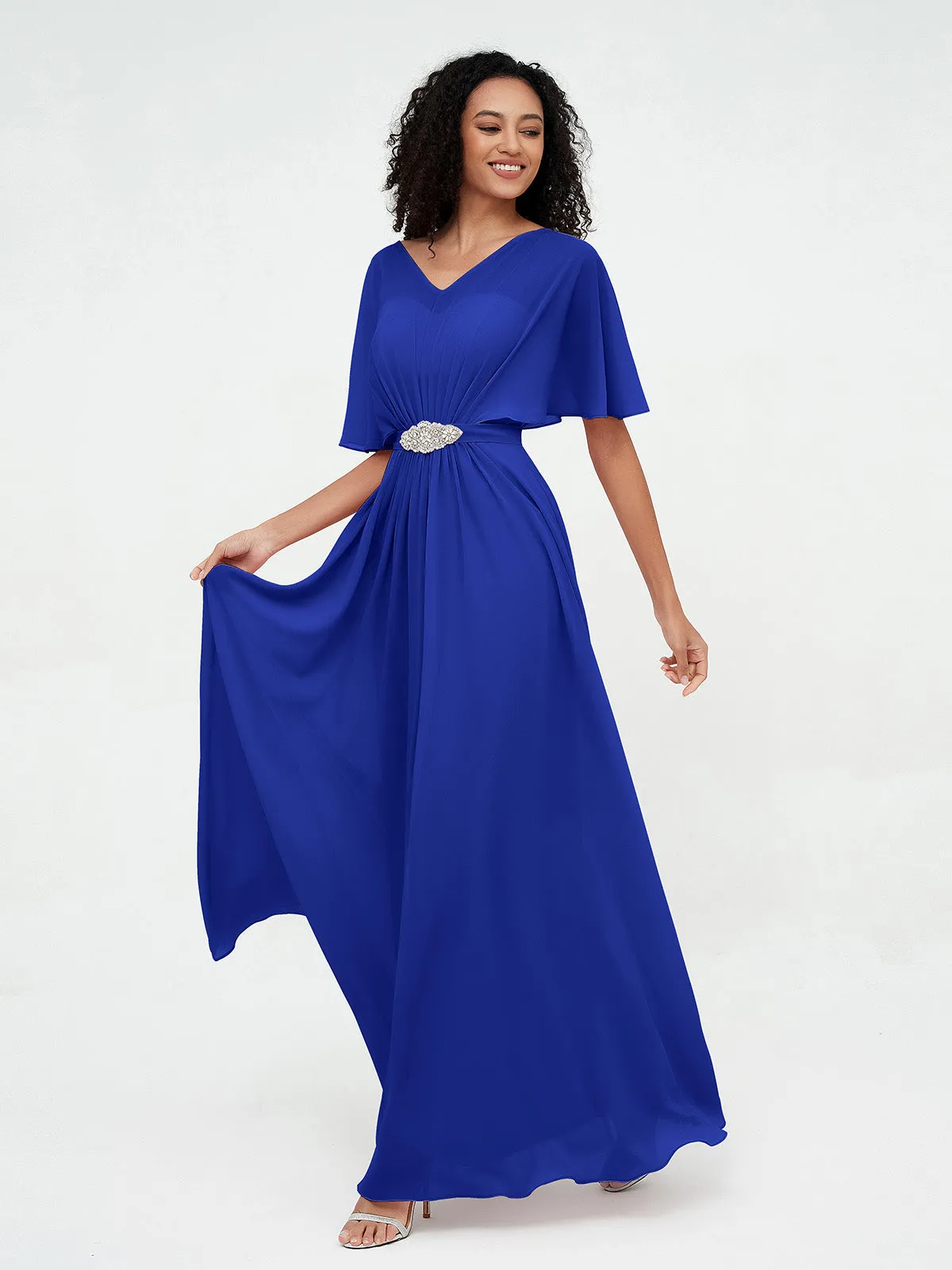 Illusion Sweetheart Neck Chiffon Max Dresses-Royal Blue Plus Size