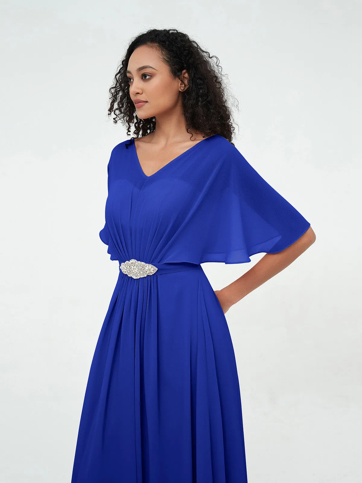 Illusion Sweetheart Neck Chiffon Max Dresses-Royal Blue Plus Size