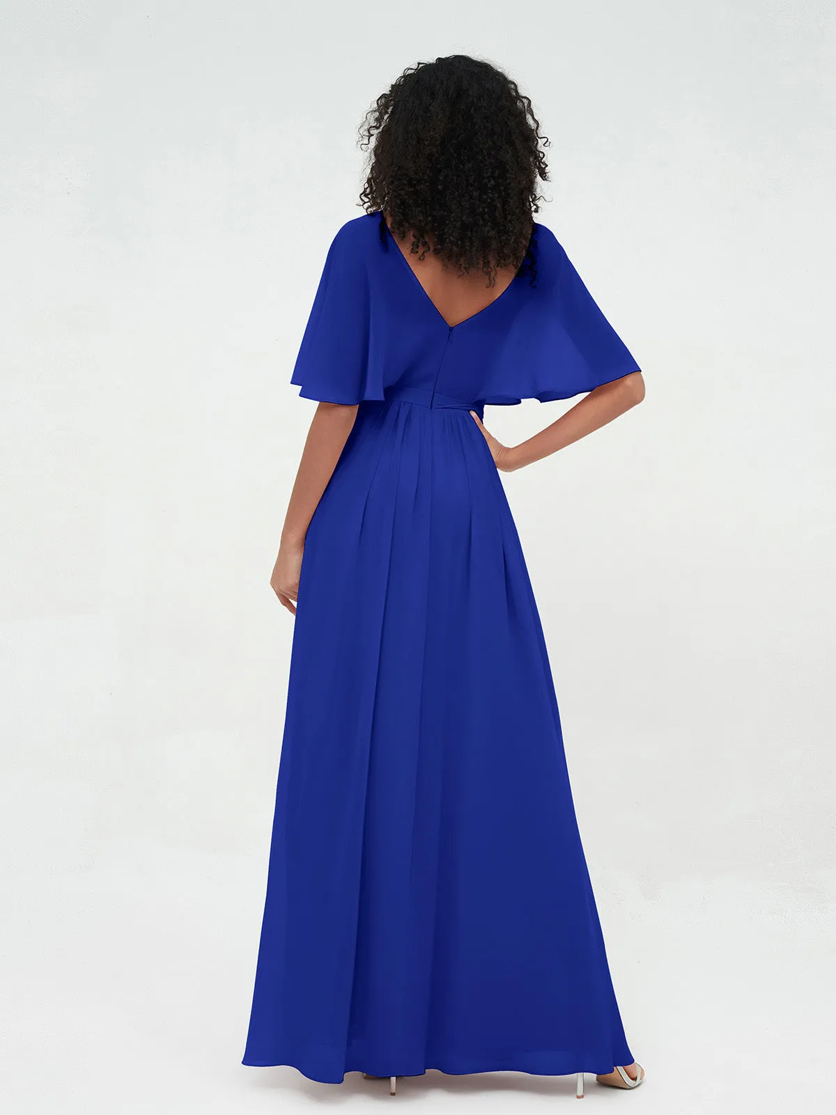Illusion Sweetheart Neck Chiffon Max Dresses-Royal Blue Plus Size