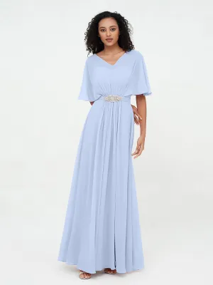 Illusion Sweetheart Neck Chiffon Max Dresses-Sky Blue Plus Size