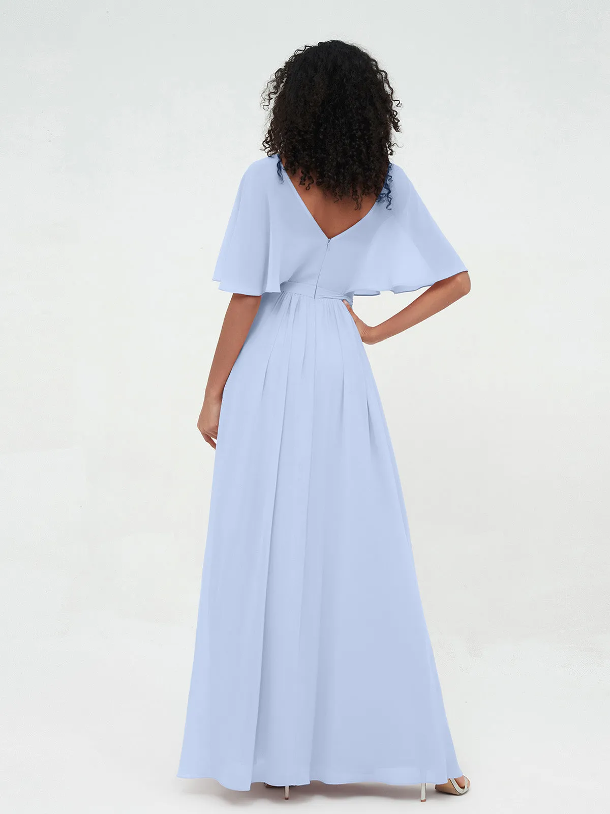 Illusion Sweetheart Neck Chiffon Max Dresses-Sky Blue Plus Size