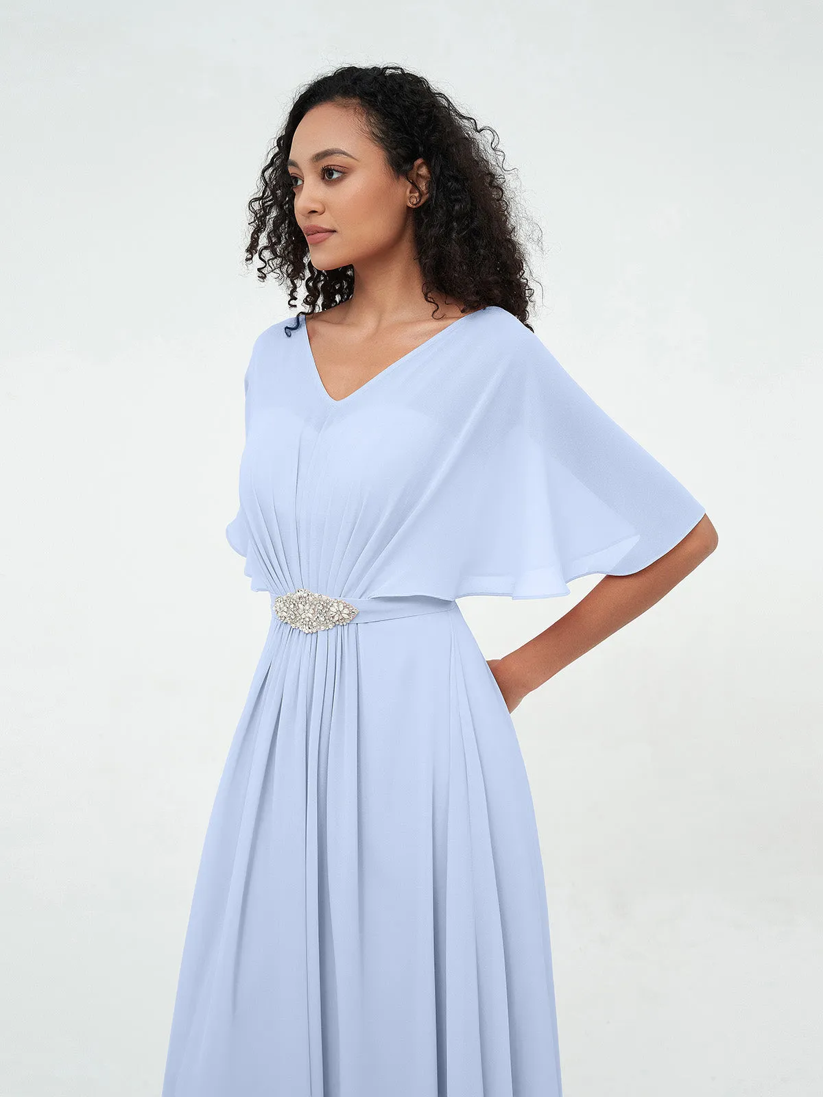 Illusion Sweetheart Neck Chiffon Max Dresses-Sky Blue Plus Size