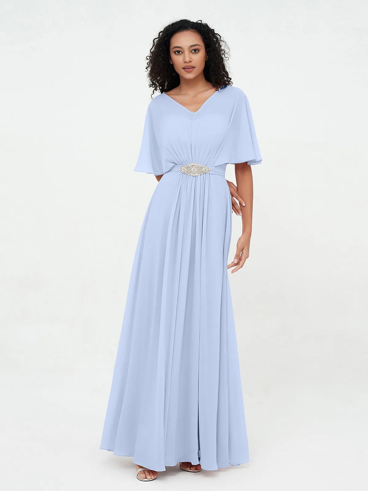 Illusion Sweetheart Neck Chiffon Max Dresses-Sky Blue Plus Size