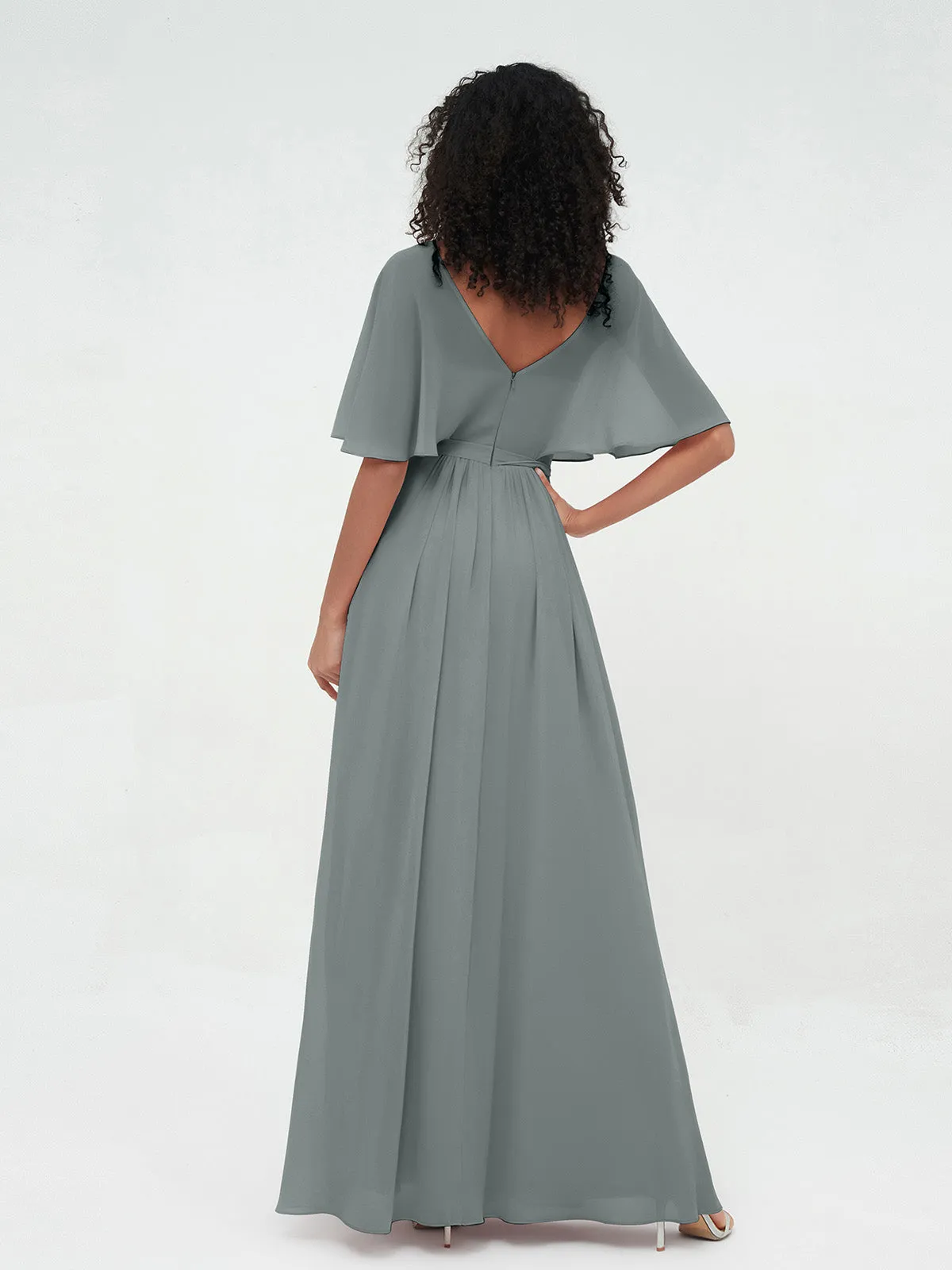 Illusion Sweetheart Neck Chiffon Max Dresses-Steel Grey Plus Size