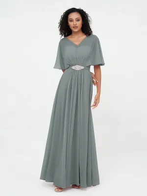 Illusion Sweetheart Neck Chiffon Max Dresses-Steel Grey Plus Size