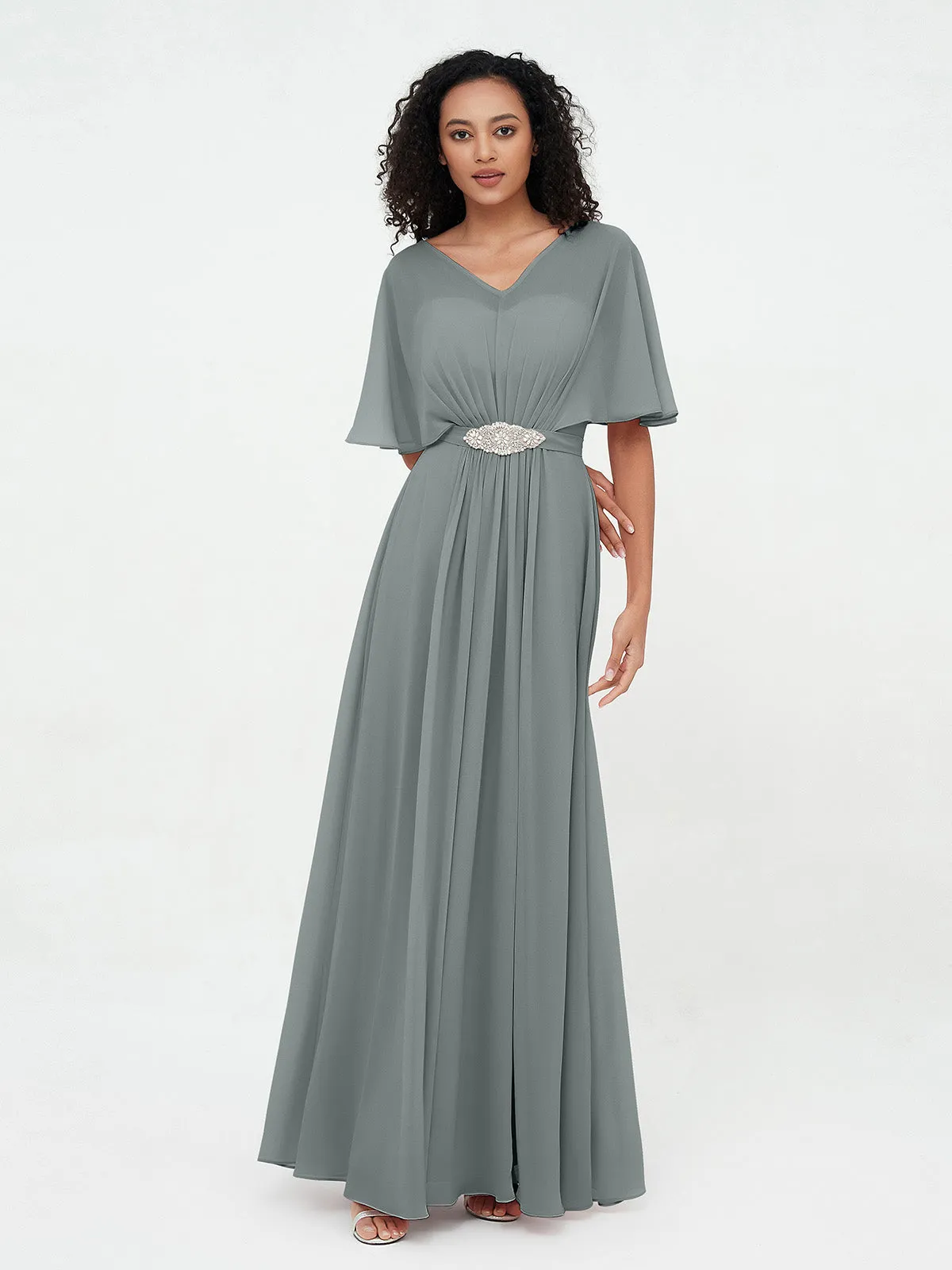Illusion Sweetheart Neck Chiffon Max Dresses-Steel Grey Plus Size