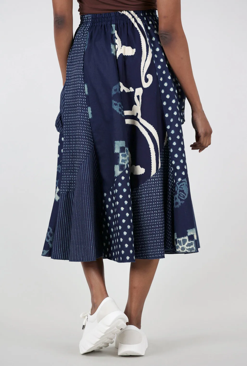 Kasuri Patch Pocket Skirt, Indigo Mix