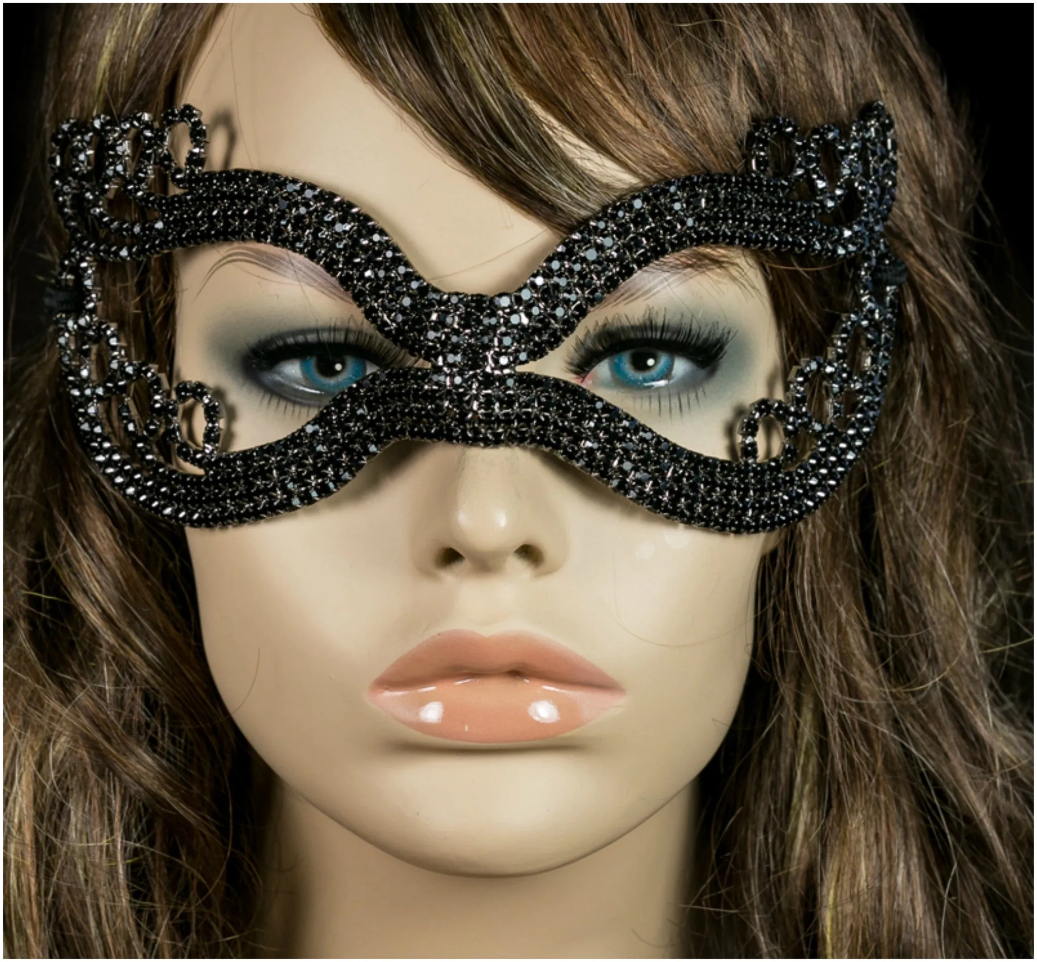 Kinza Crystal Loops Black Masquerade Mask | Crystal | Black