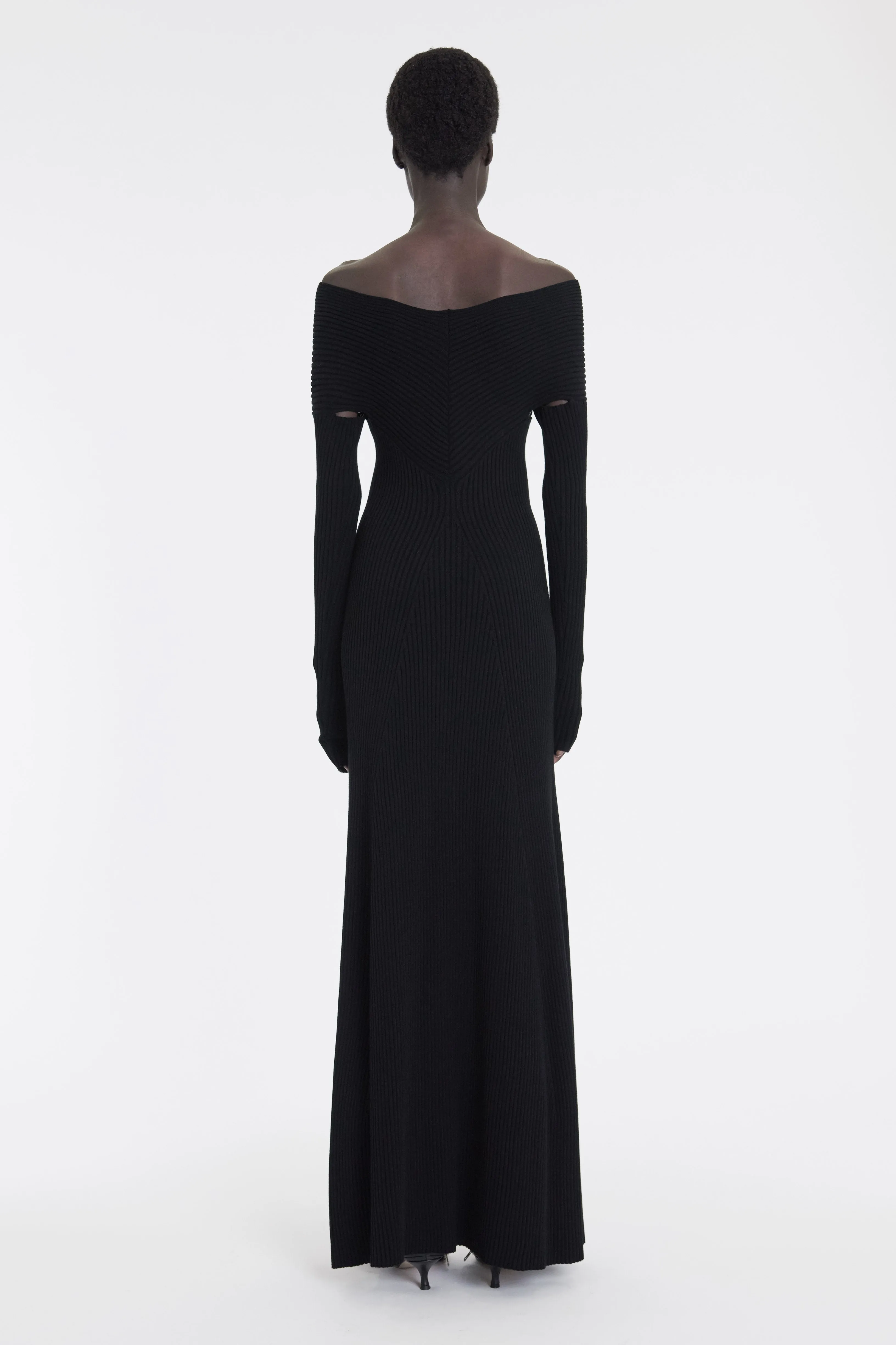 Knit Maxi Off Shoulder Dress Black