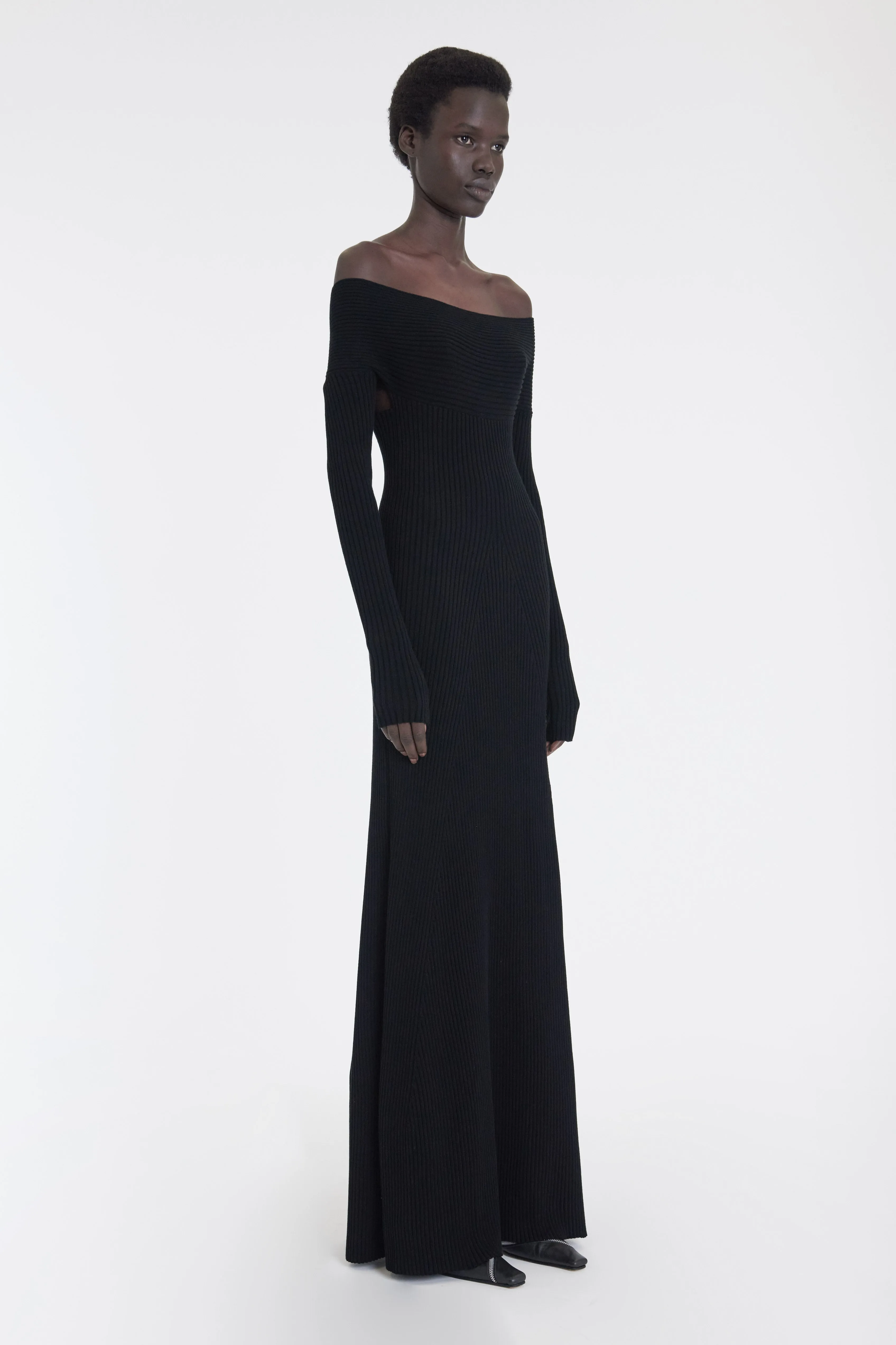 Knit Maxi Off Shoulder Dress Black