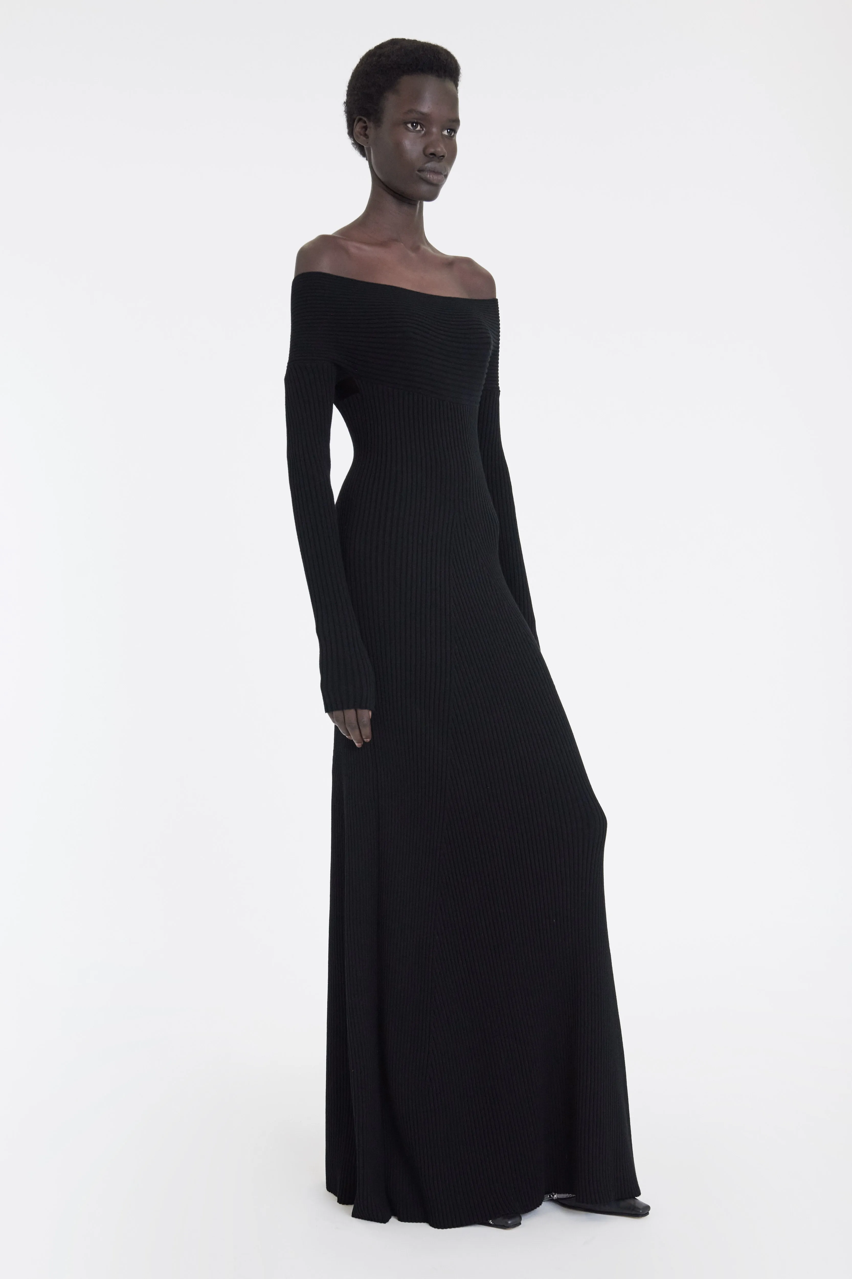 Knit Maxi Off Shoulder Dress Black