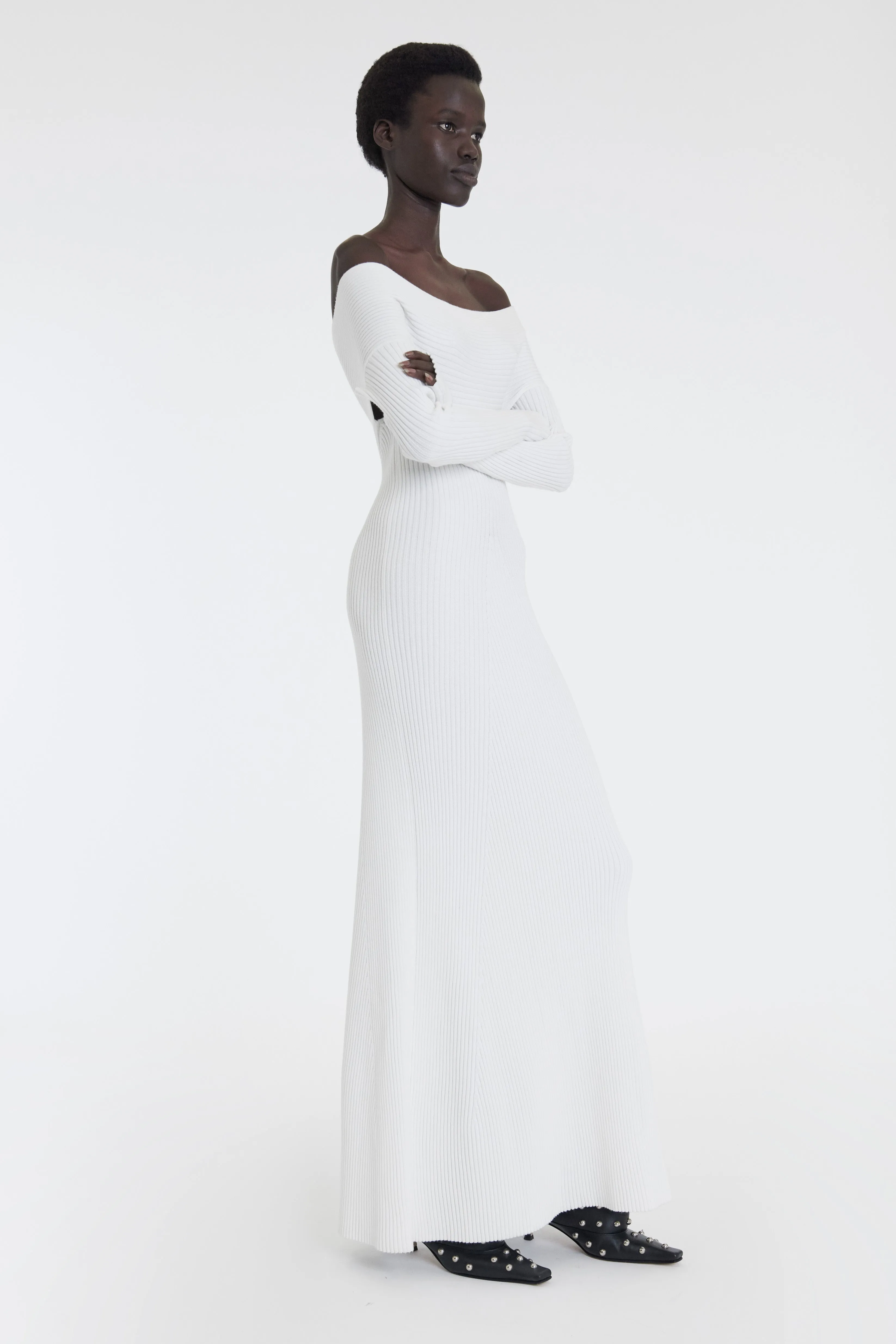 Knit Maxi Off Shoulder Dress Ivory