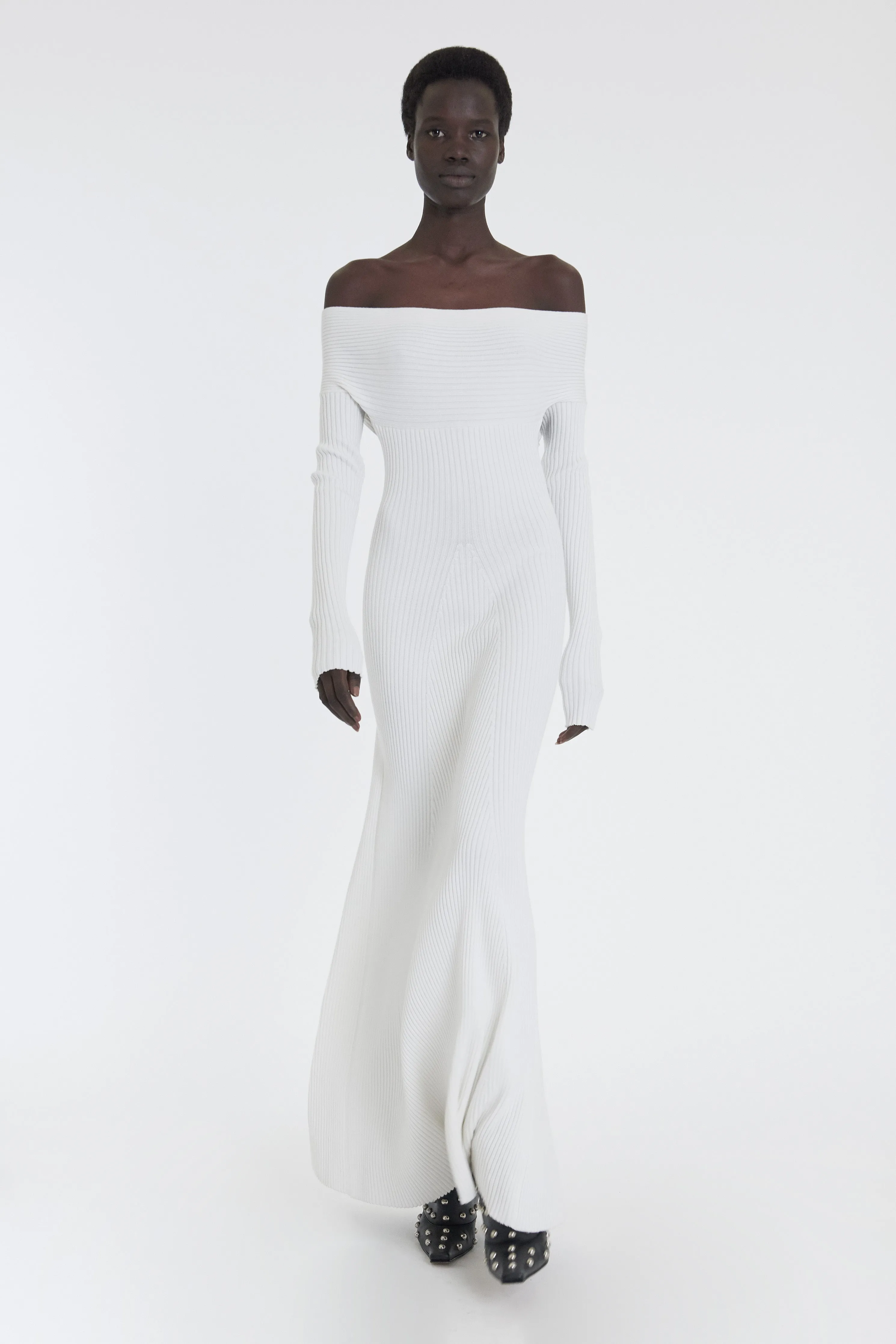 Knit Maxi Off Shoulder Dress Ivory