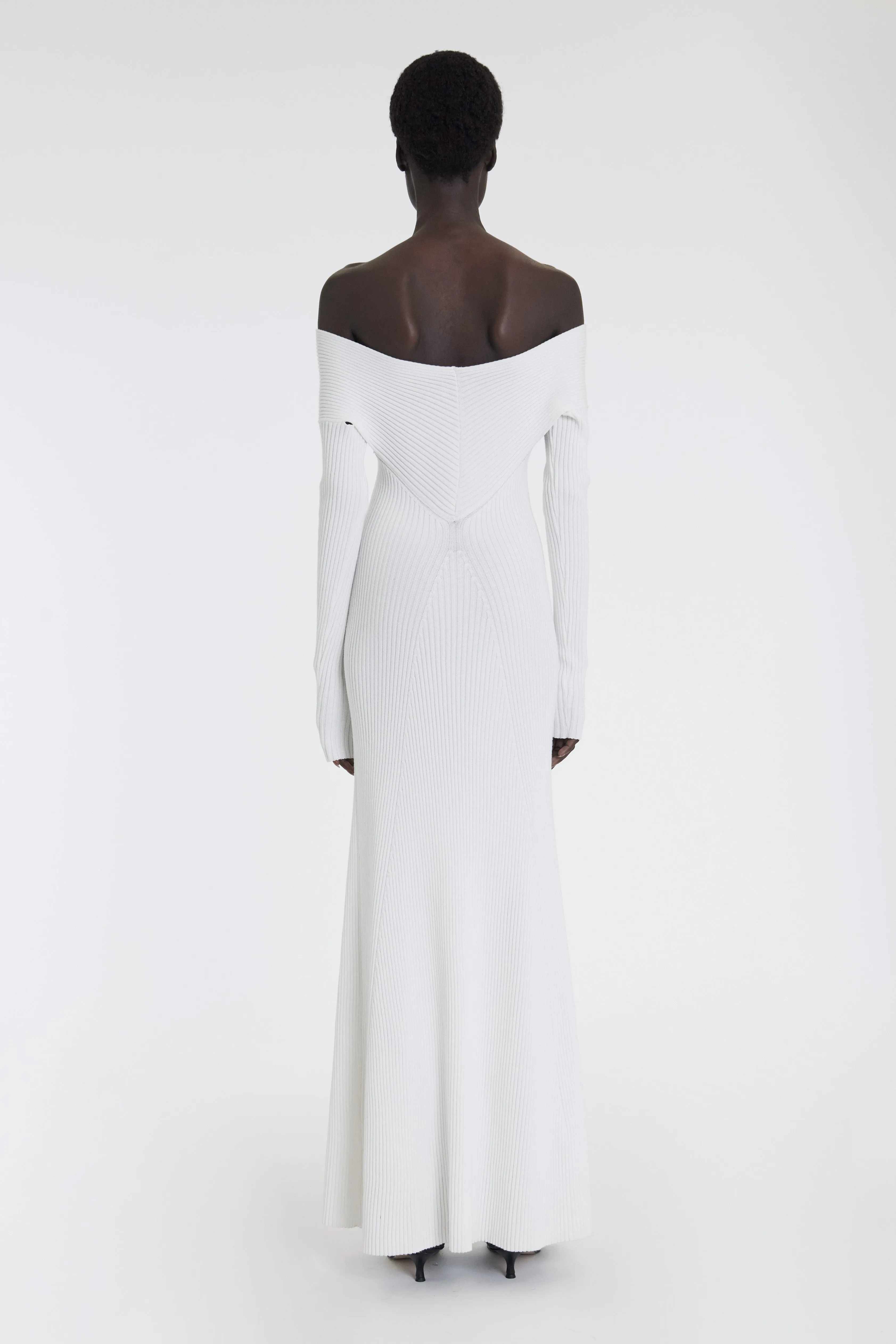 Knit Maxi Off Shoulder Dress Ivory