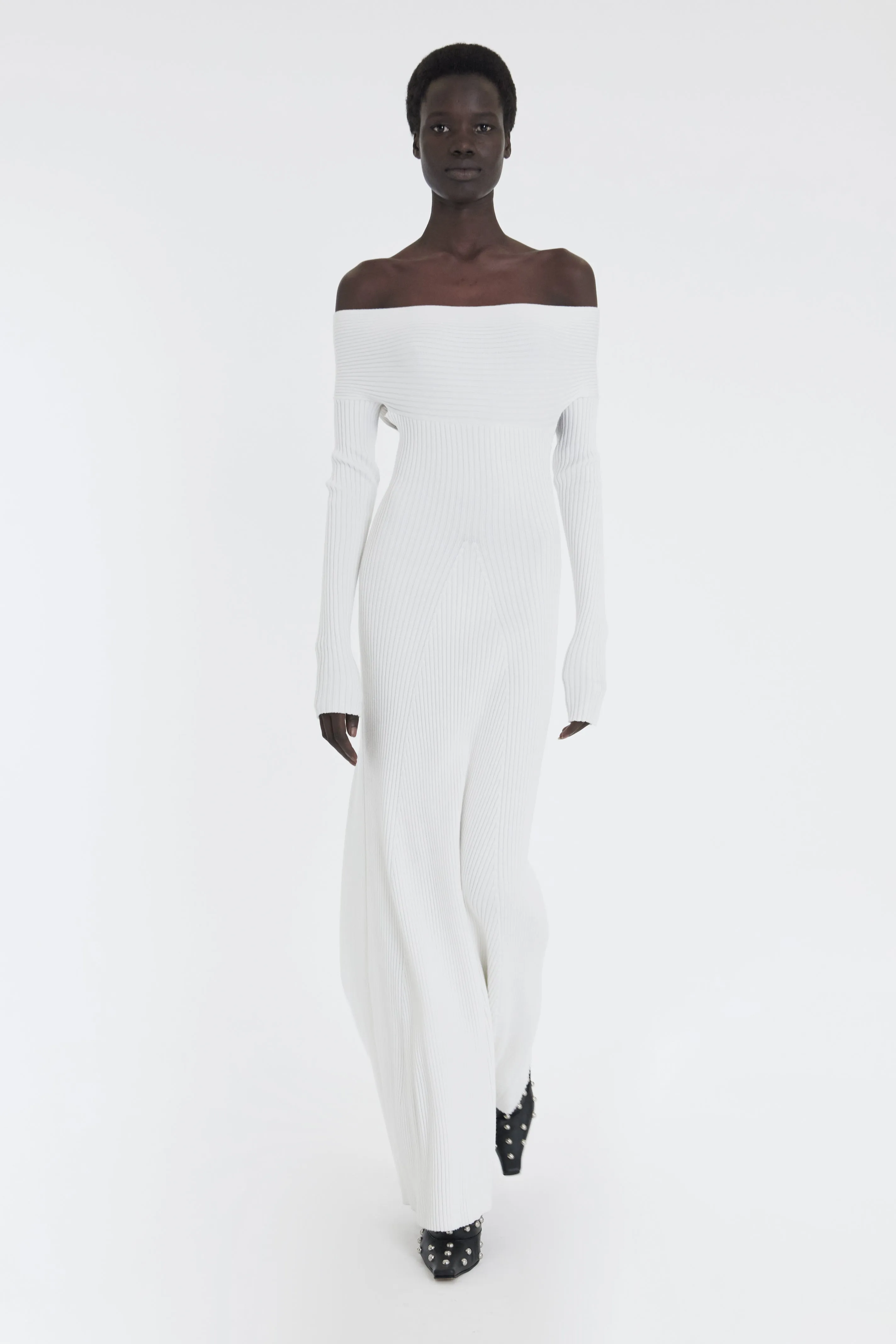 Knit Maxi Off Shoulder Dress Ivory
