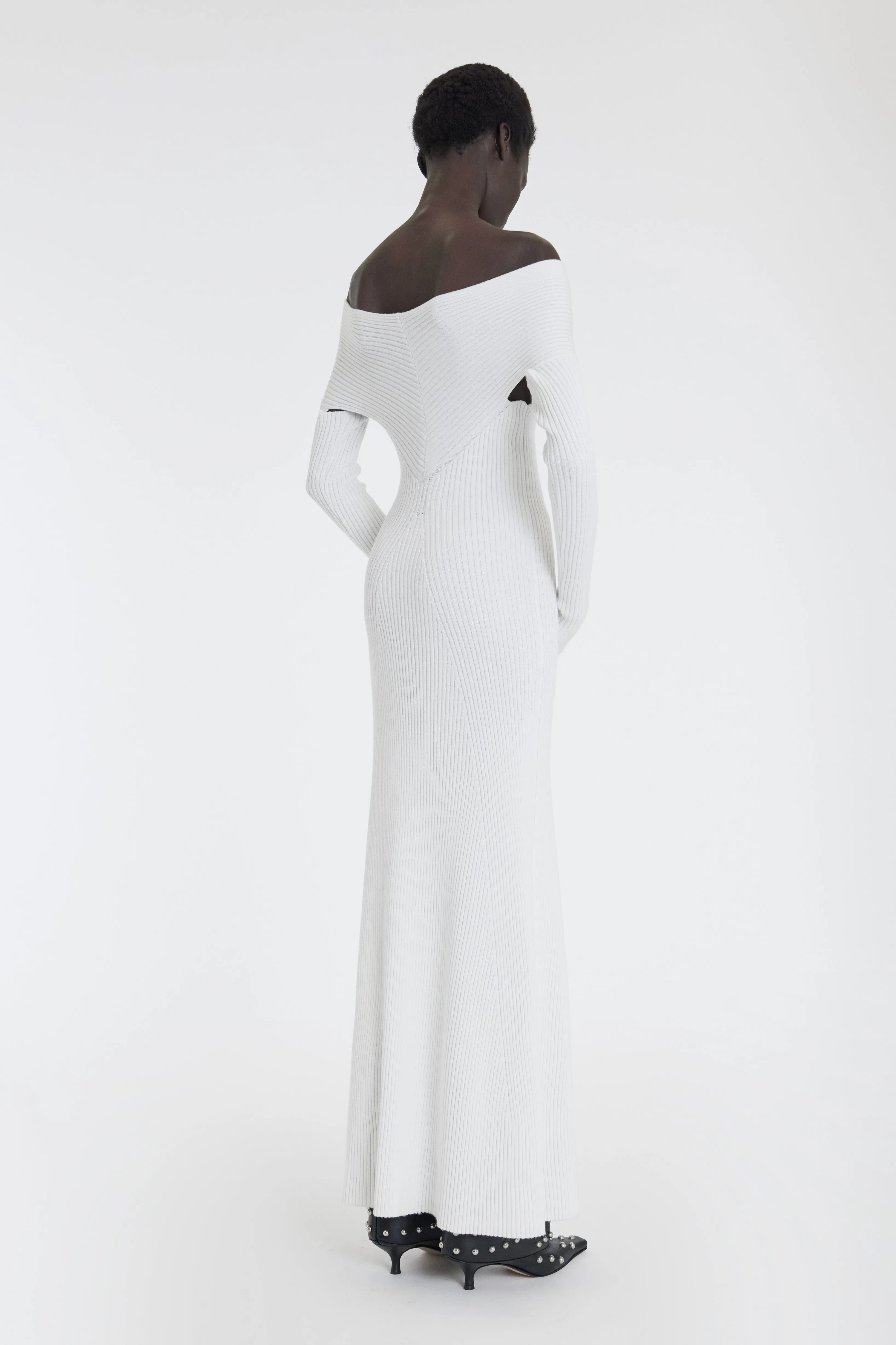 Knit Maxi Off Shoulder Dress Ivory