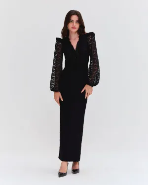 LACE DEEP V MIDI DRESS